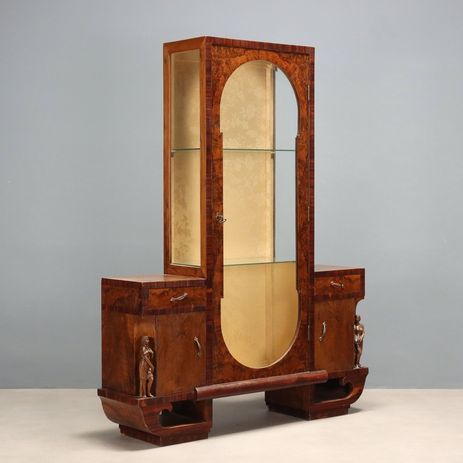 Vintage Dispaly Cabinet Burl Veneer Design Italy 1920s 1930s