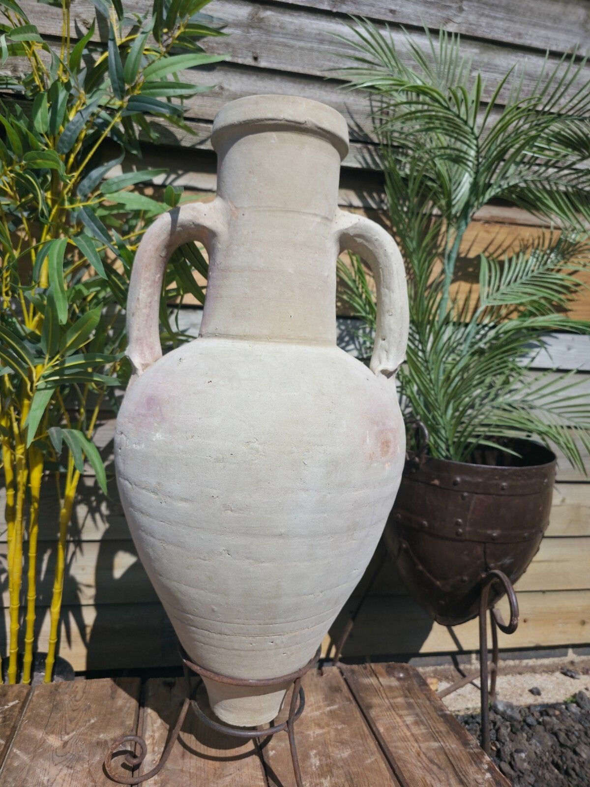 Large Rustic Mediterranean Terracotta Greek Roman Amphora Urn On Stand photo for sale