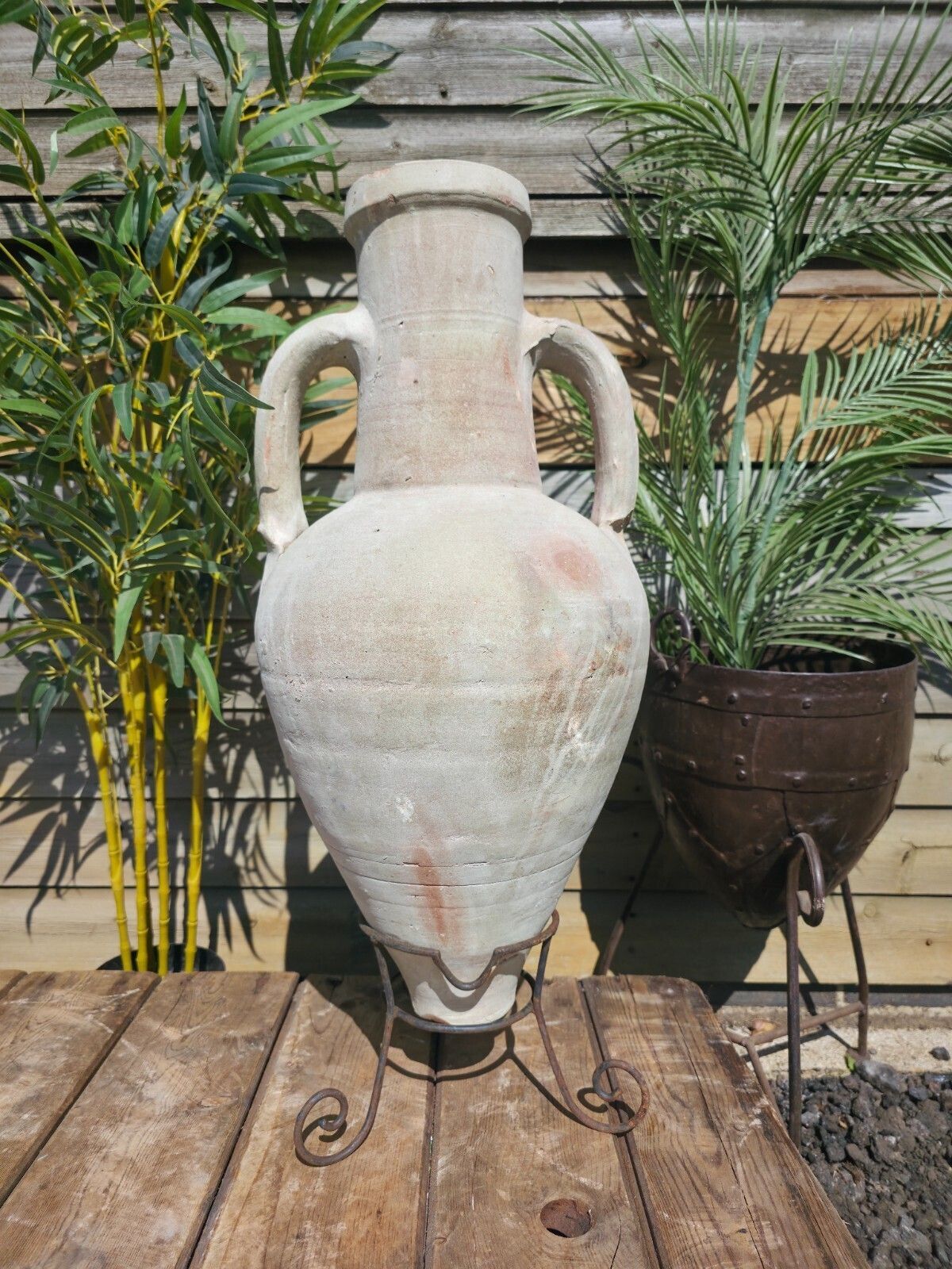Large Rustic Mediterranean Terracotta Greek Roman Amphora Urn On Stand photo 65.0