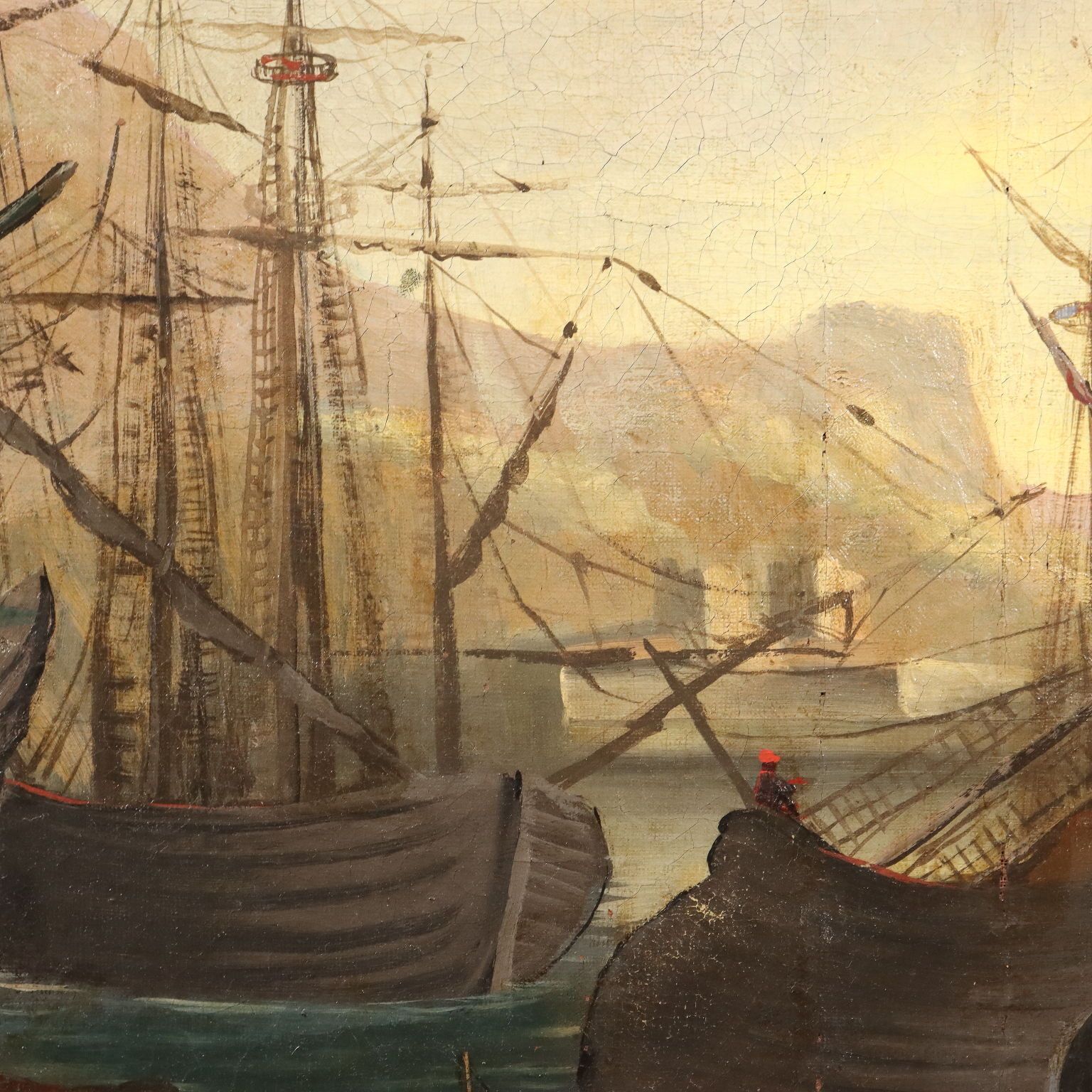 Tableau d'époque, vue depuis le port, huile sur toile, XVIIIe siècle photo 1990.0