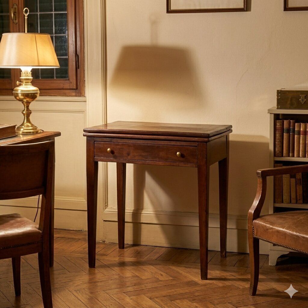 Table de jeu d'époque Directoire en acajou et peuplier, XIXe siècle photo furniture