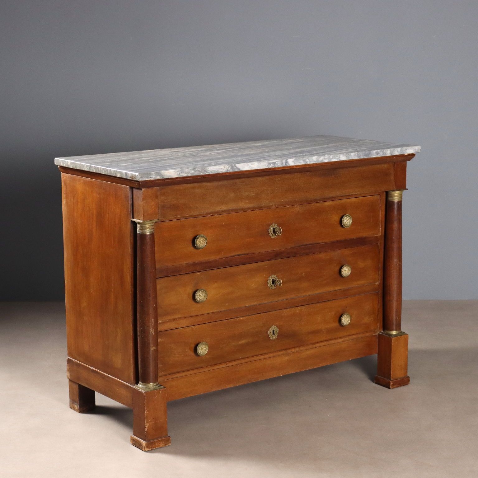 Antique Chest Of Drawers Empire Walnut Marble XIX Century