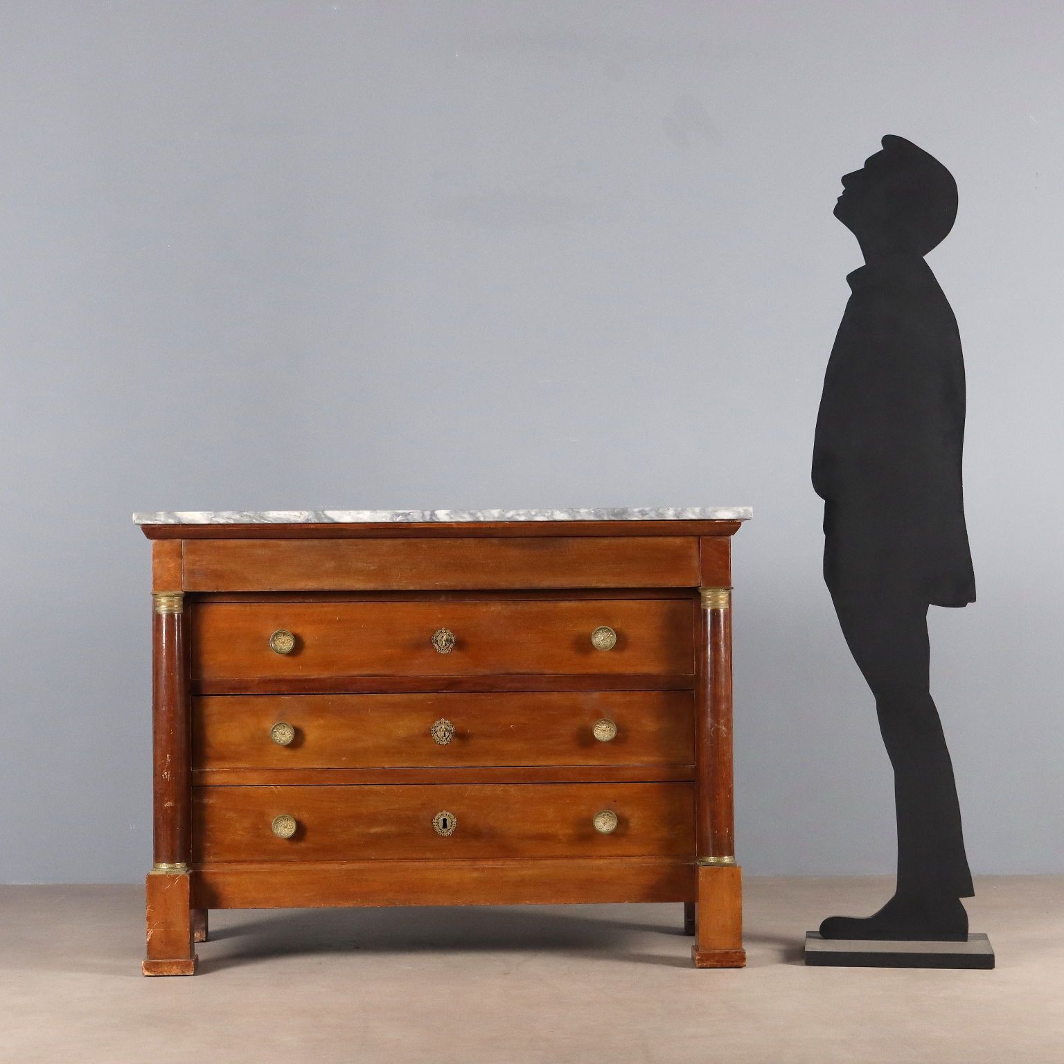 Antique Chest Of Drawers Empire Walnut Marble XIX Century photo for sale