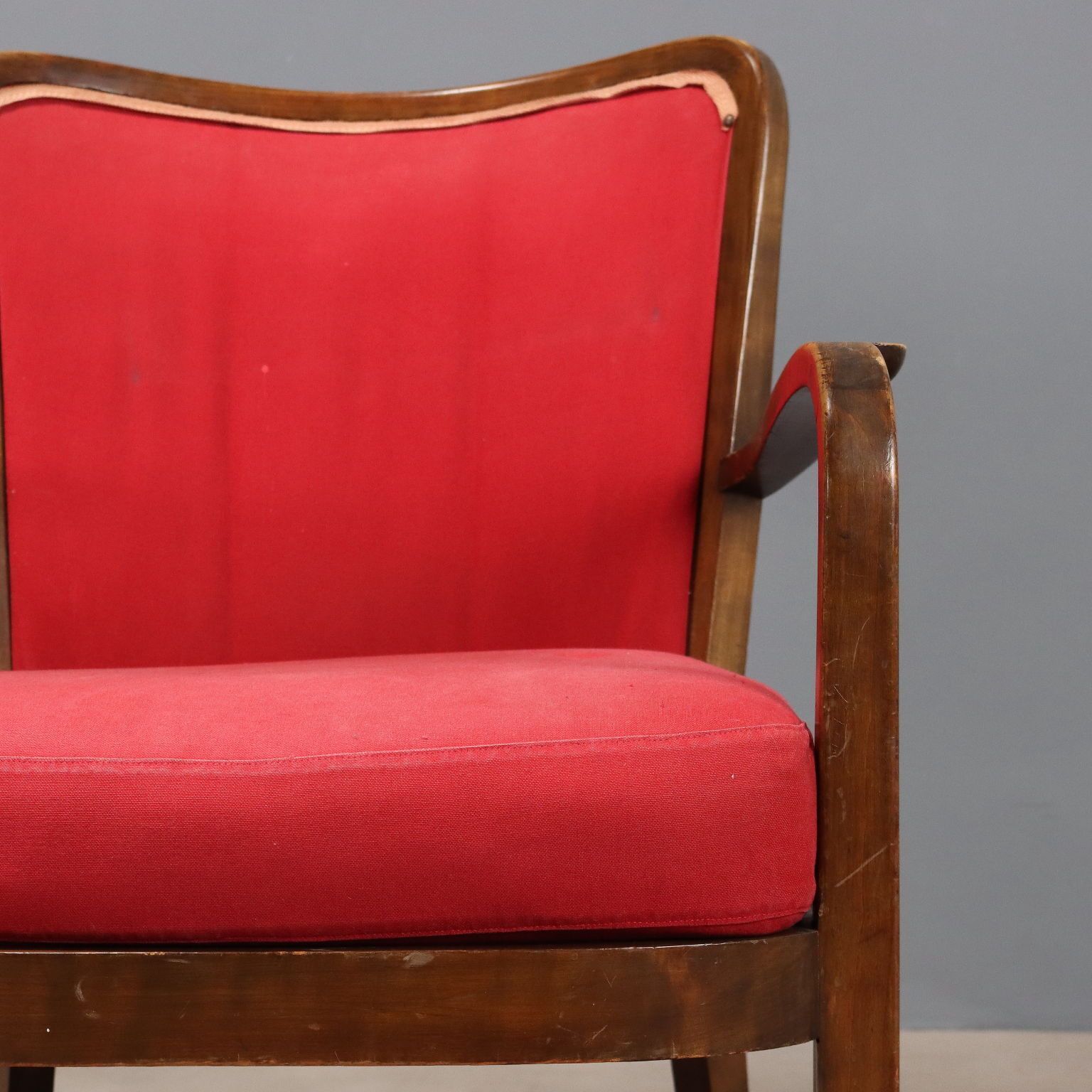 Vintage Armchairs Painted Beech Metal Fabric Design Italy 1950s photo 600.0