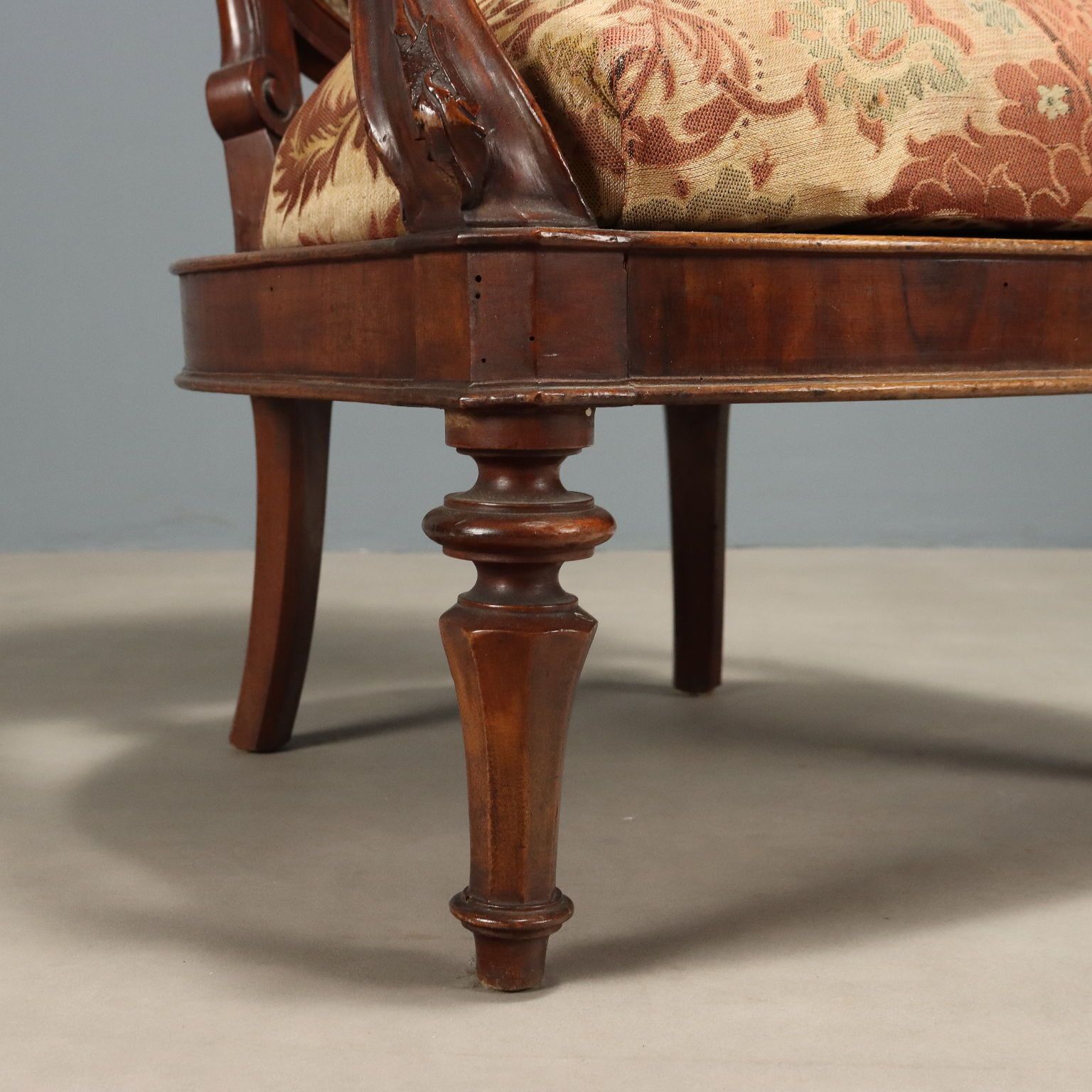 Antique Armchair Louis Philippe Walnut Fabric Italy XIX Century photo vintage