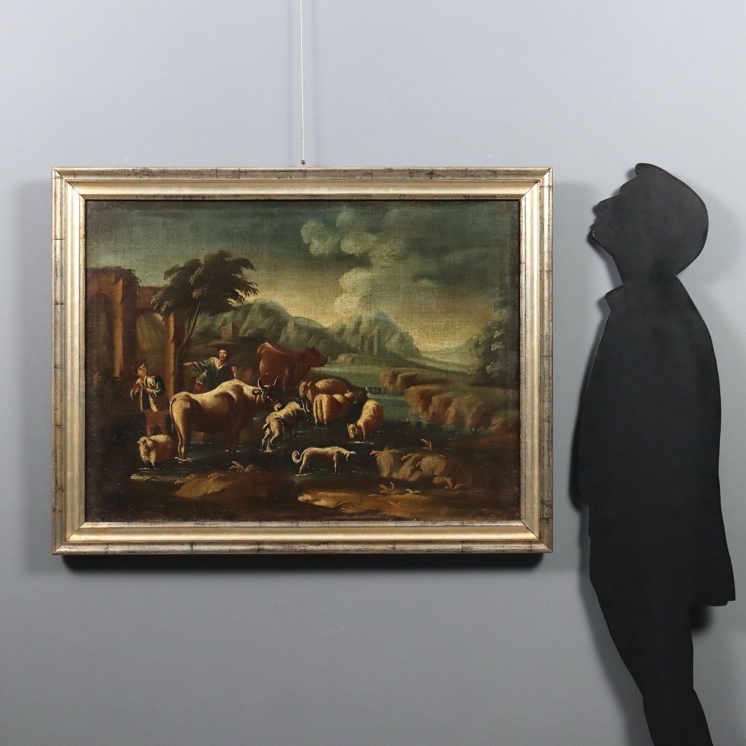 Tableau d'époque, paysage avec bergers et troupeaux, XVIIIe siècle photo furniture