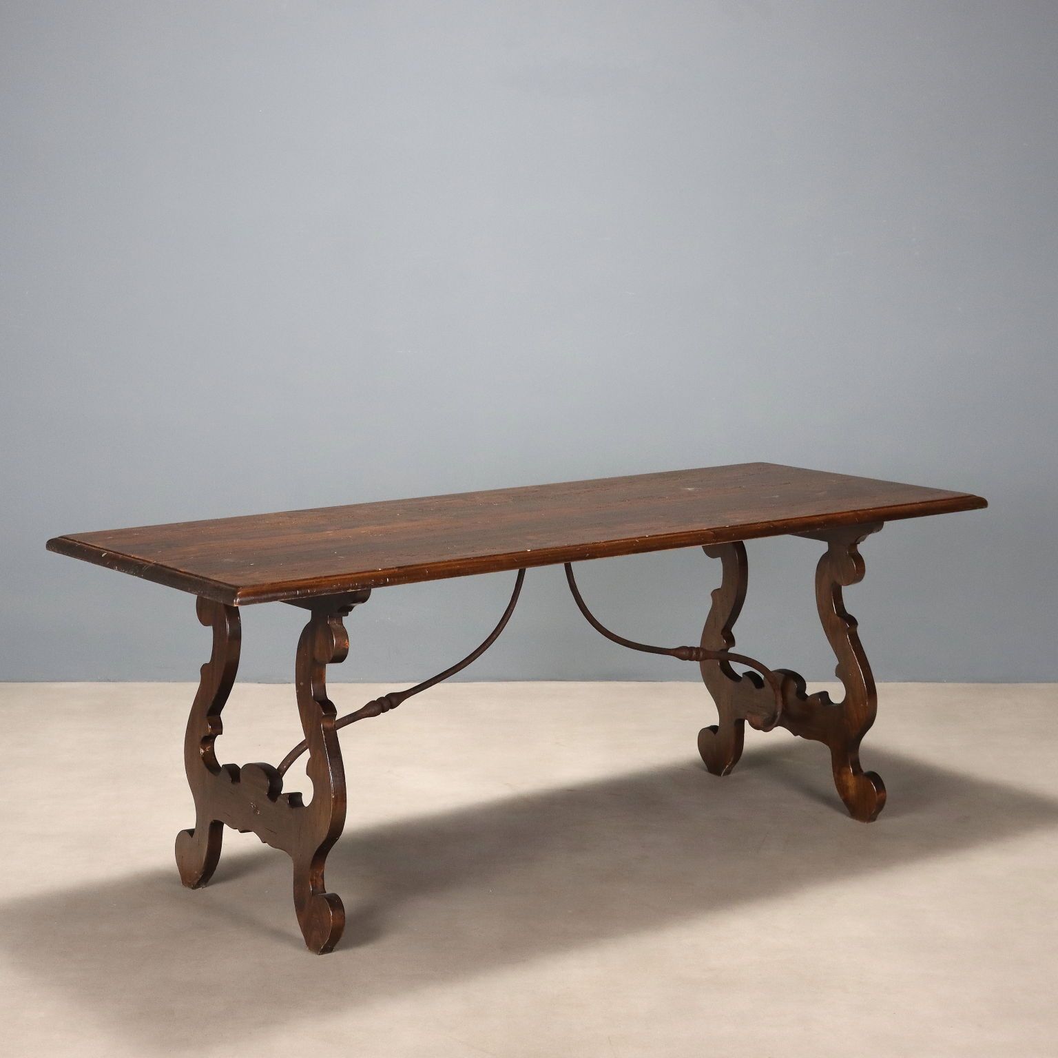 Antique Table Walnut Wrought Iron Italy XX Century
