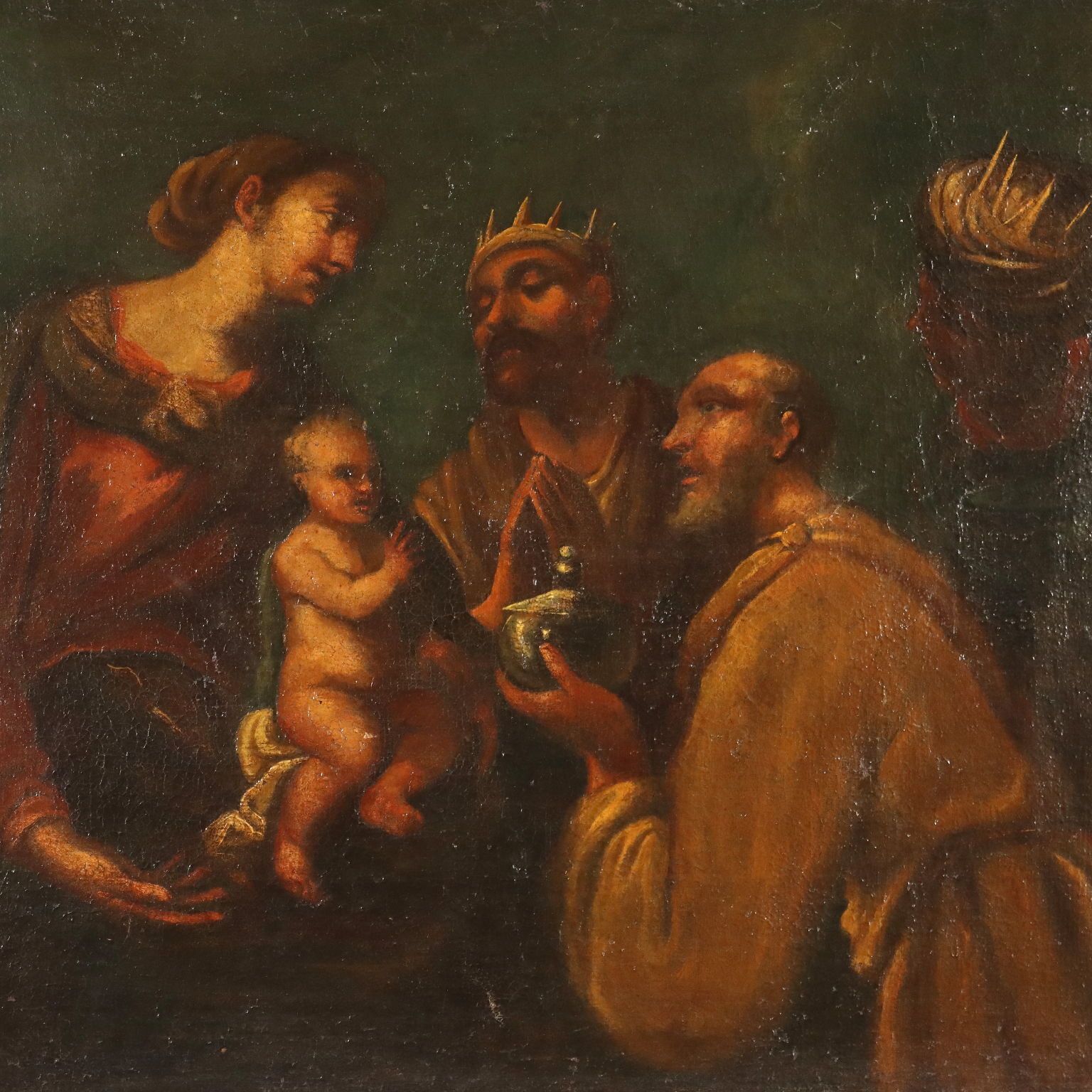 Antique Painting The Three Wise Men Oil On Canvas XVII XVIII Century photo for sale
