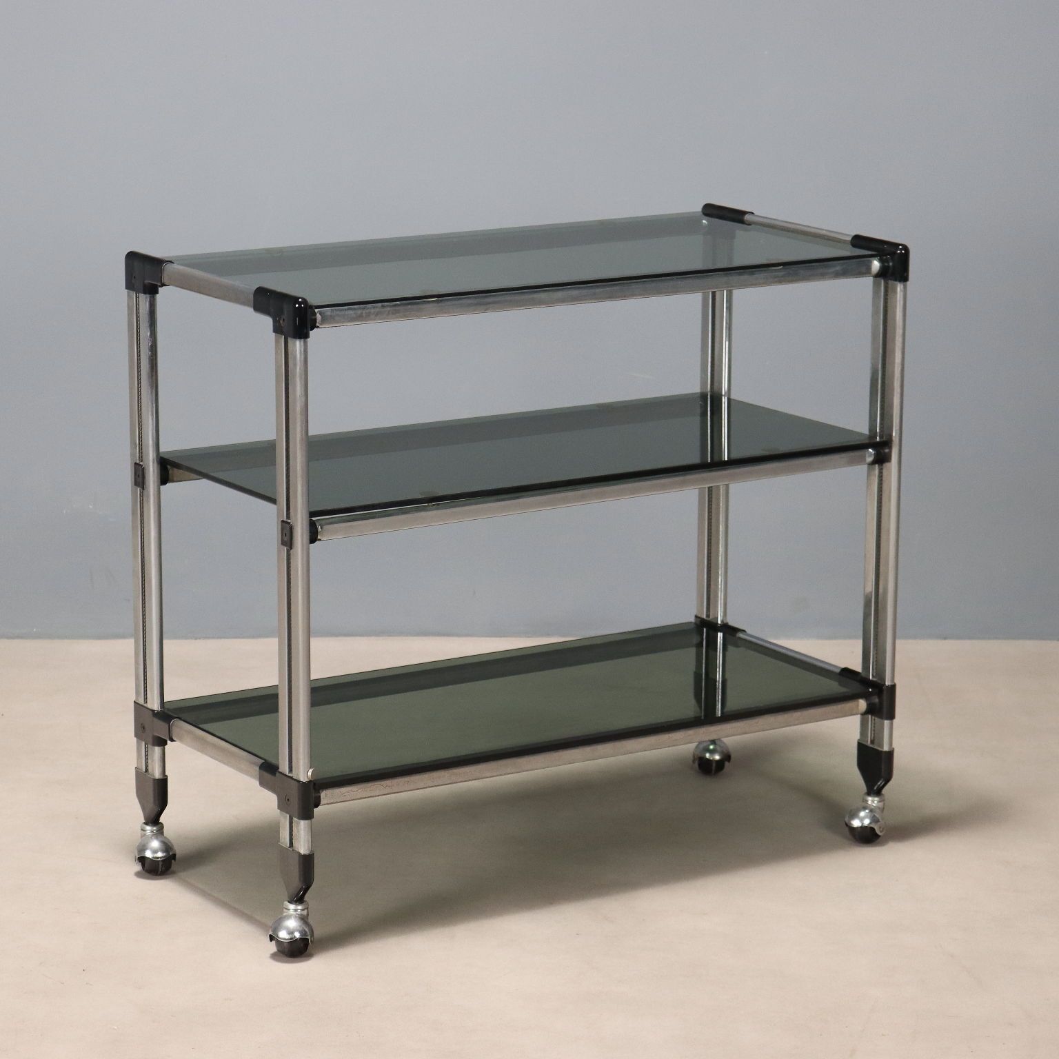 Vintage Kitchen Trolley Chromed Metal Glass Design Italy 1970s