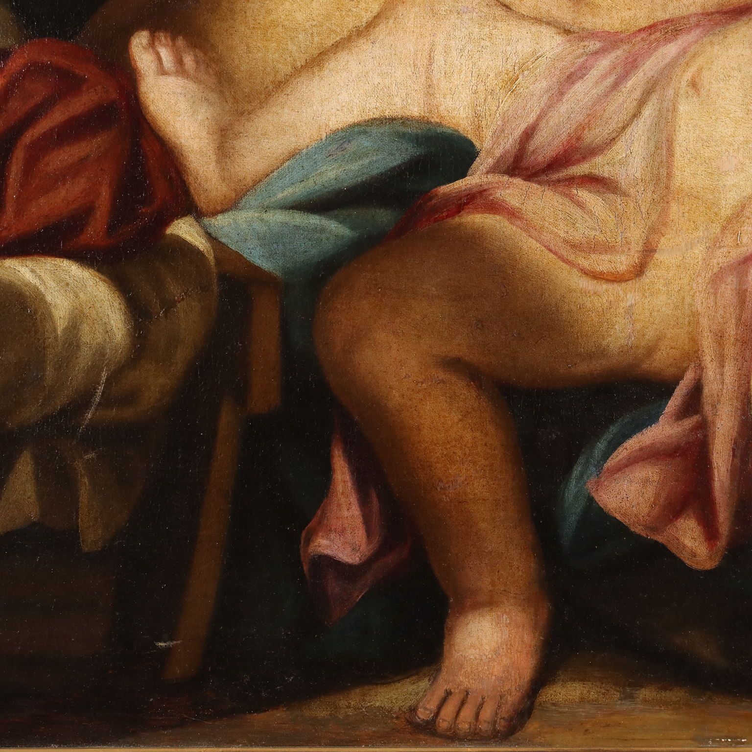 Antiek schilderij, allegorie van de Naastenliefde, volgeling van Carlo Cignani, 17e eeuw photo vintage