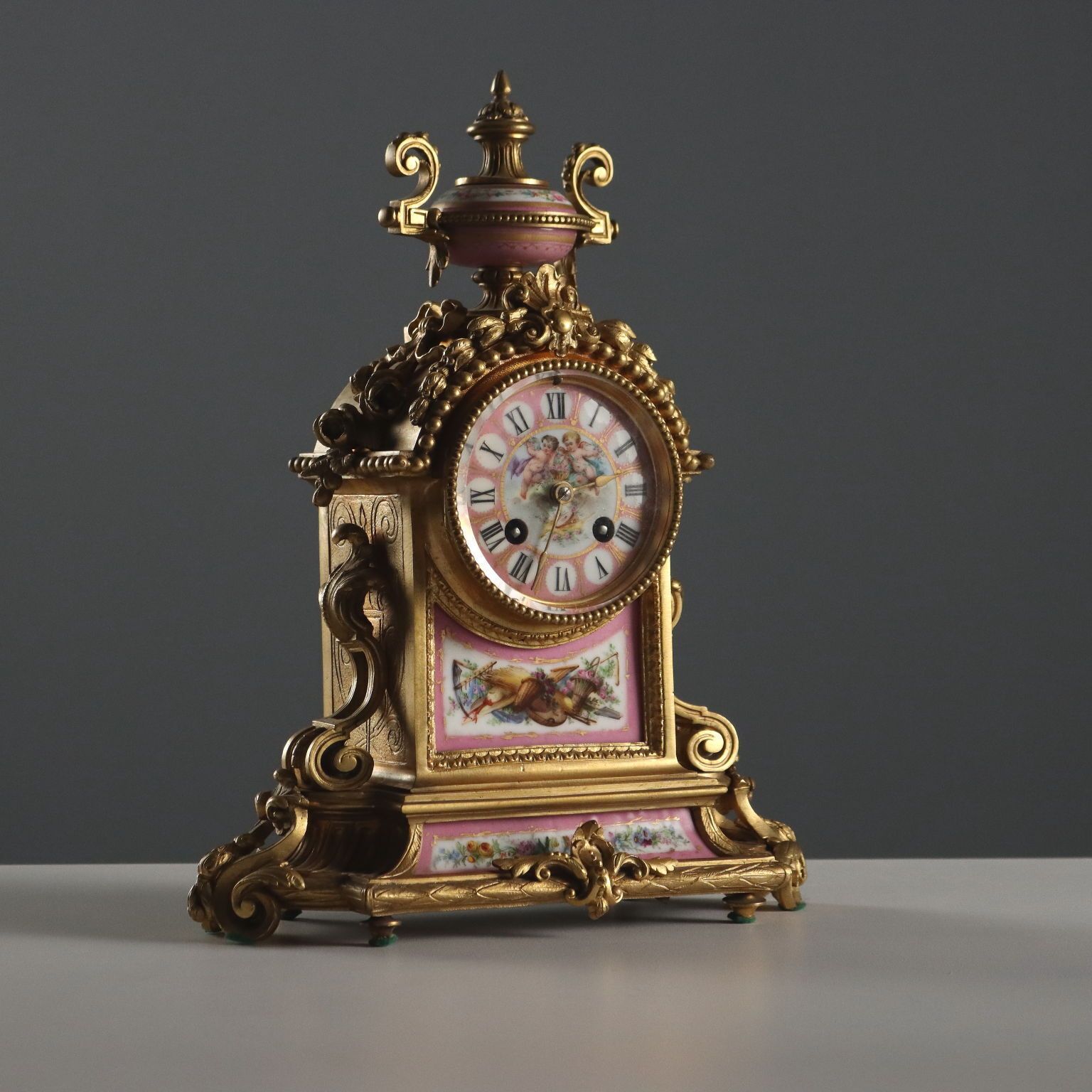 Antique Tryptich Clock Gilded Bronze Porcelain France XIX Century photo for sale