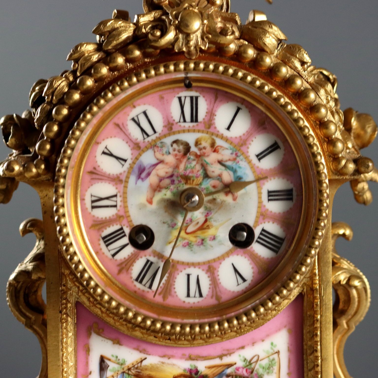 Antique Tryptich Clock Gilded Bronze Porcelain France XIX Century photo Home Decor