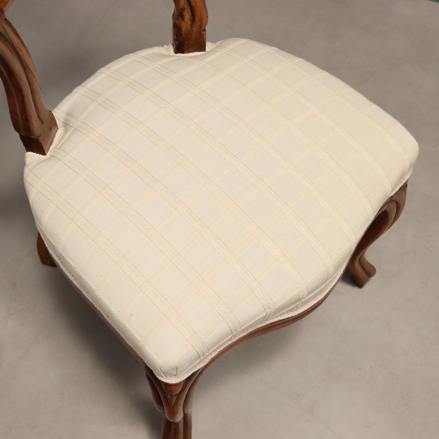 Chaises d'époque Louis-Philippe en noyer et tissu, Italie, XIXe siècle photo vintage