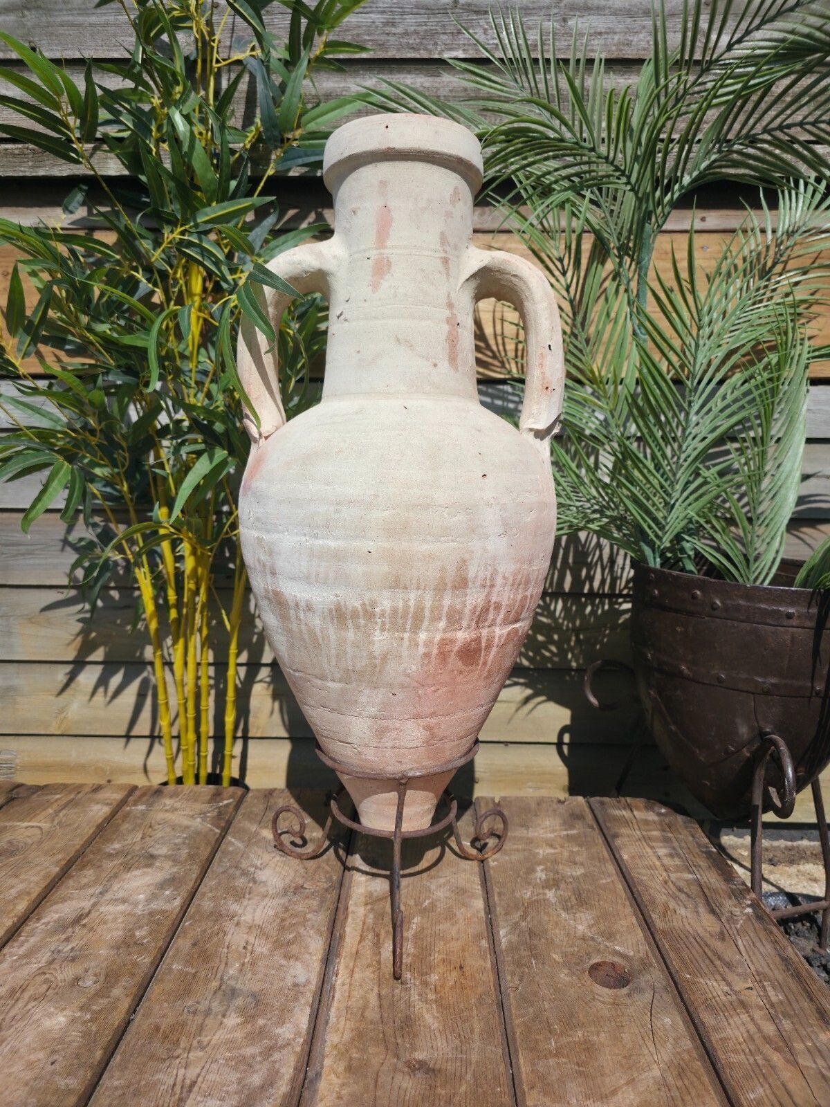 Large Rustic Mediterranean Terracotta Greek Roman Amphora Urn On Stand photo 65.0