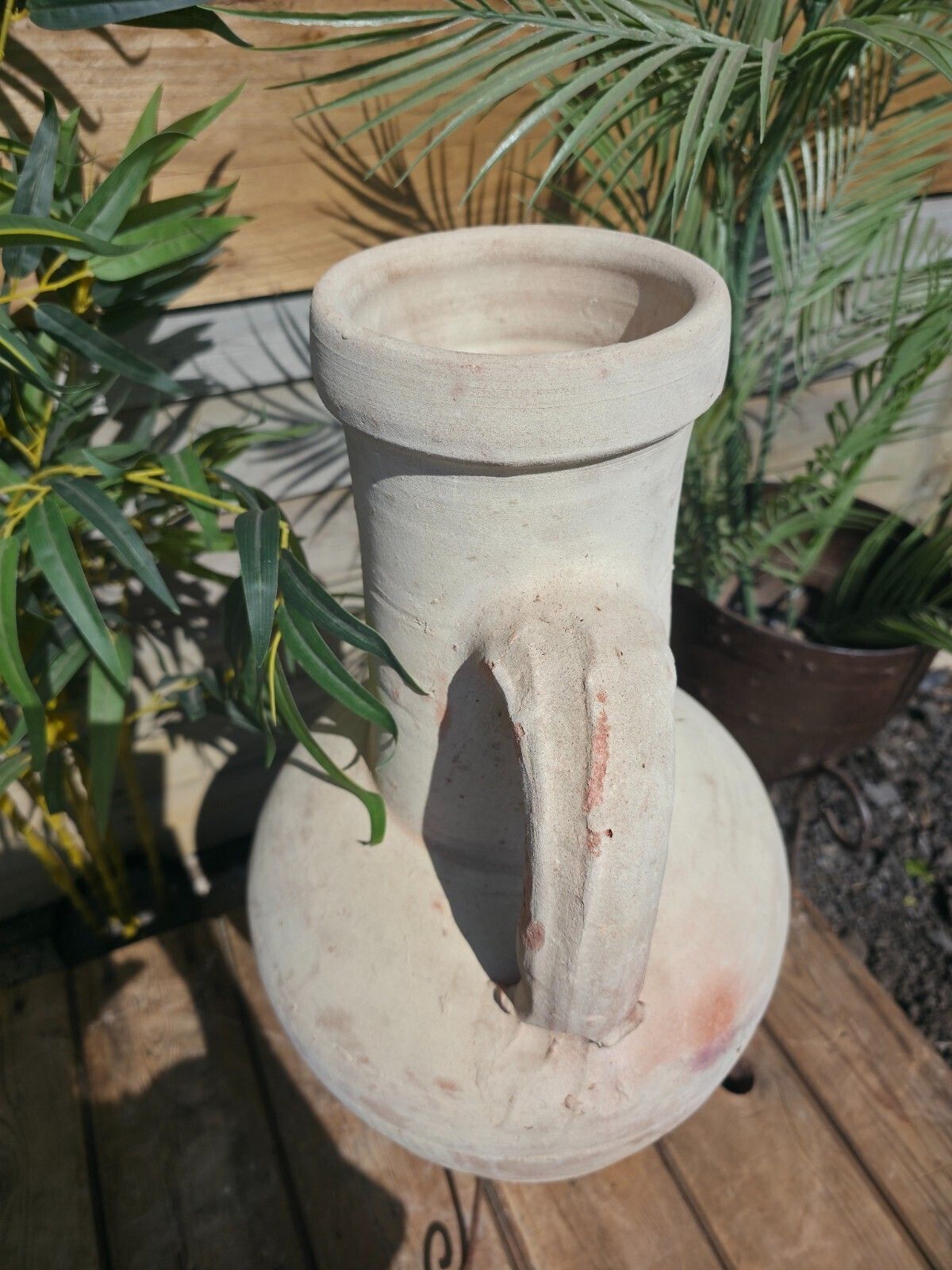 Large Rustic Mediterranean Terracotta Greek Roman Amphora Urn On Stand photo vintage
