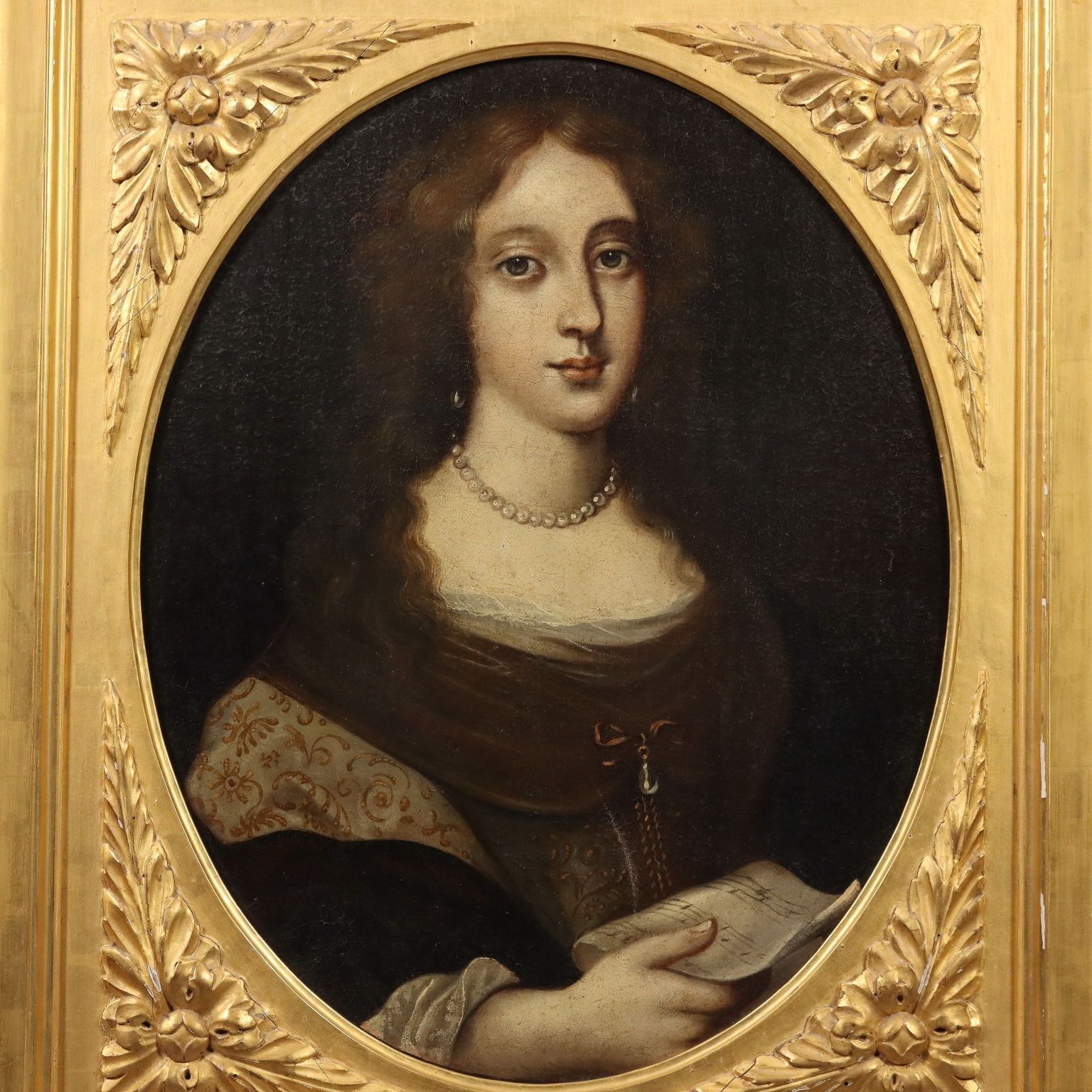 Tableau d'époque, portrait de femme, huile sur toile, XVIIe siècle photo for sale