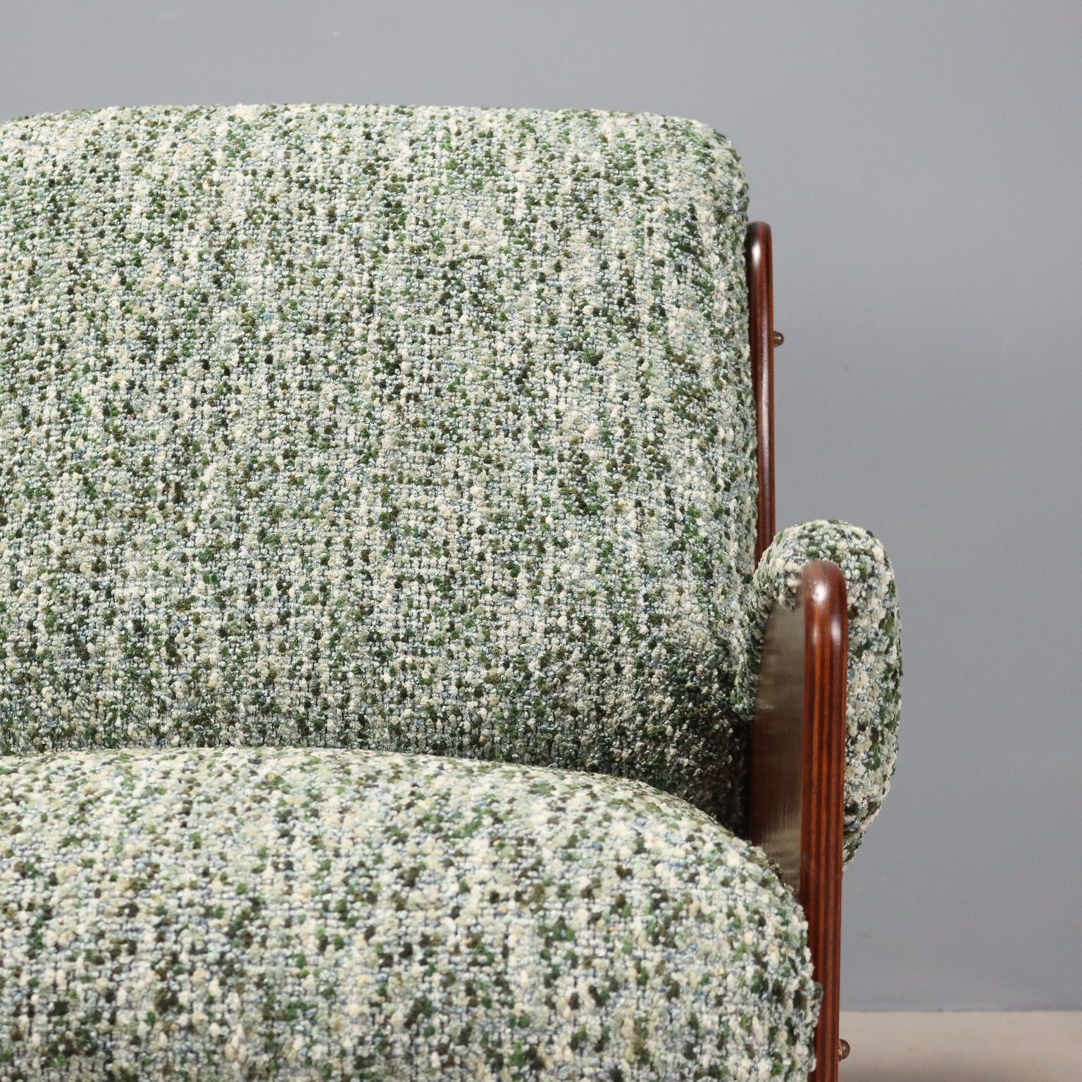 Vintage Armchairs Wood Fabric Cloth Design Italy 1960s photo vinterior