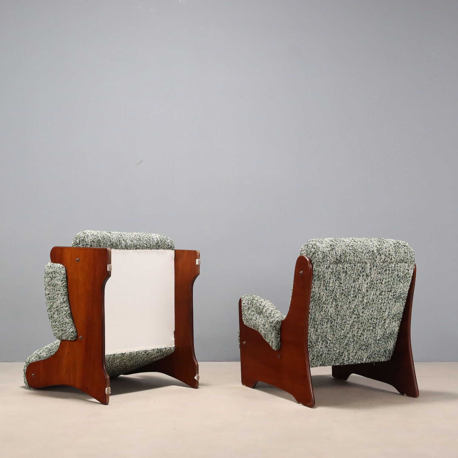 photo for sale Vintage Armchairs Wood Fabric Cloth Design Italy 1960s