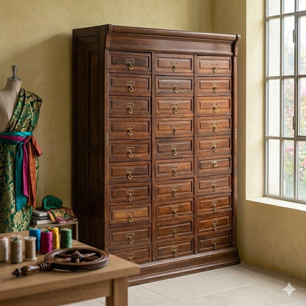 Antieke Ladekast Walnootkleurig Geschilderd Eiken 30 Lades XX Eeuw photo furniture