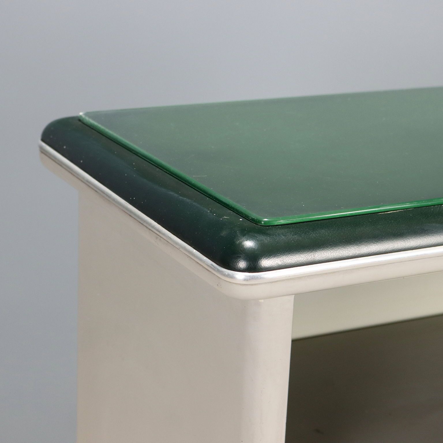 Vintage Bookcase Enamelled Metal Glass Leatherette Design 1960s photo Furniture
