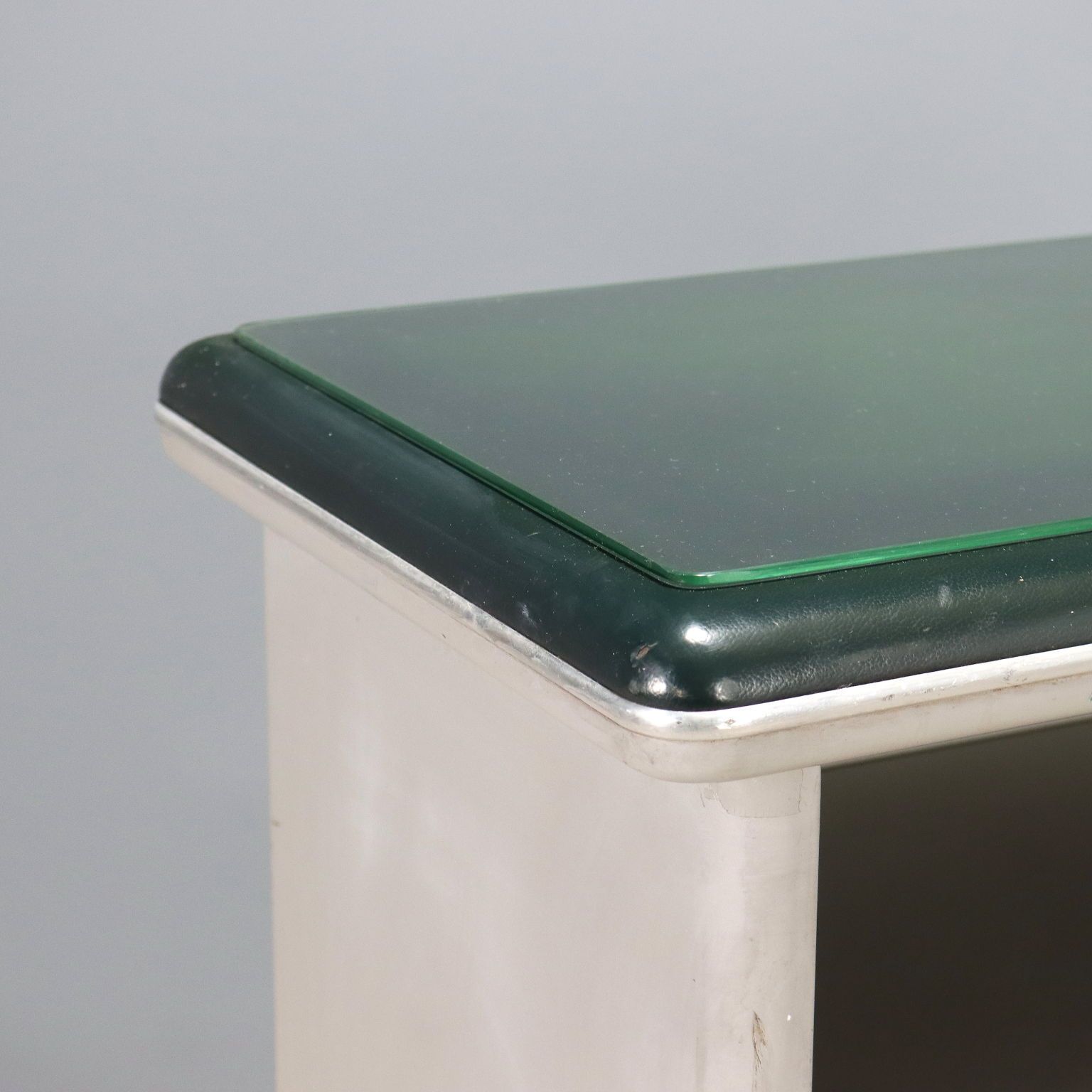 Vintage Small Bookcase Metal Leatherette Glass Design 1960s photo Furniture
