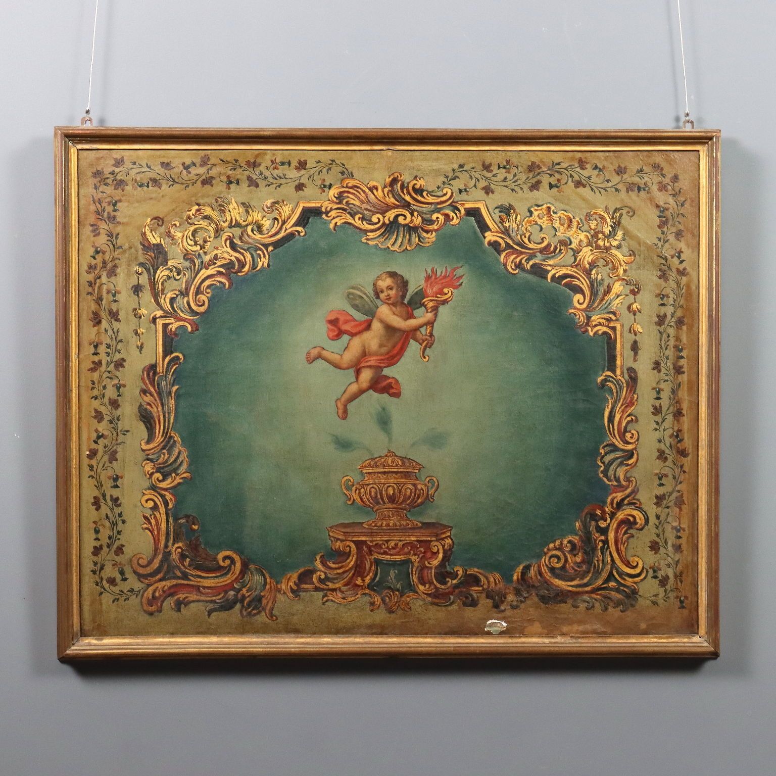 Antique Painting Overdoor Oil On Canvas Italy XIX Century