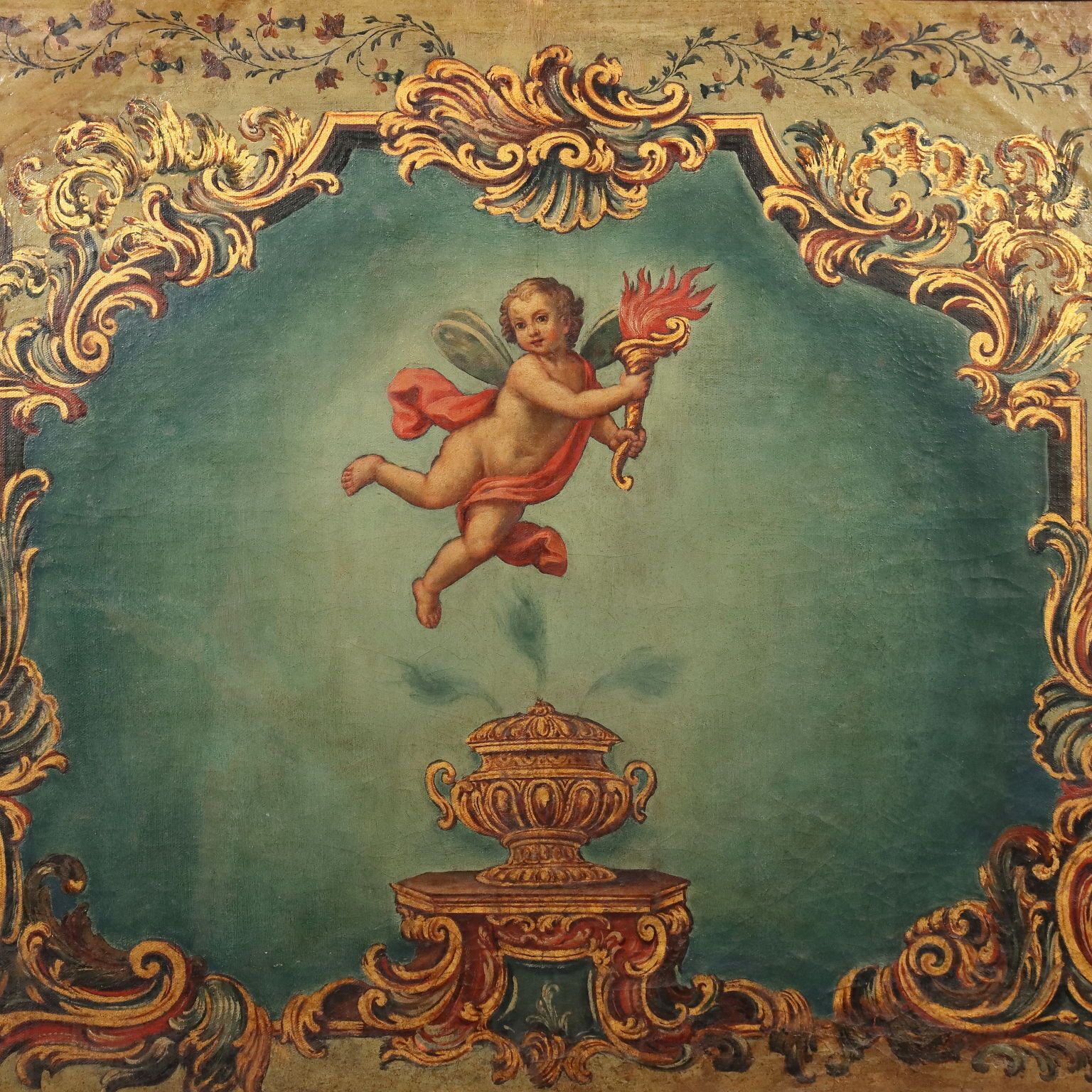 Antique Painting Overdoor Oil On Canvas Italy XIX Century photo for sale