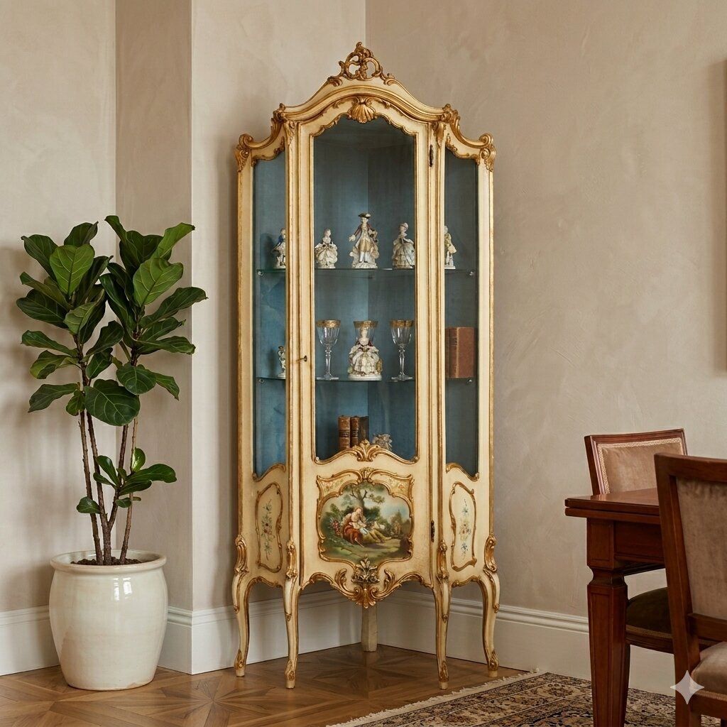 Encoignure de style baroque en bois laqué, XXe siècle photo furniture