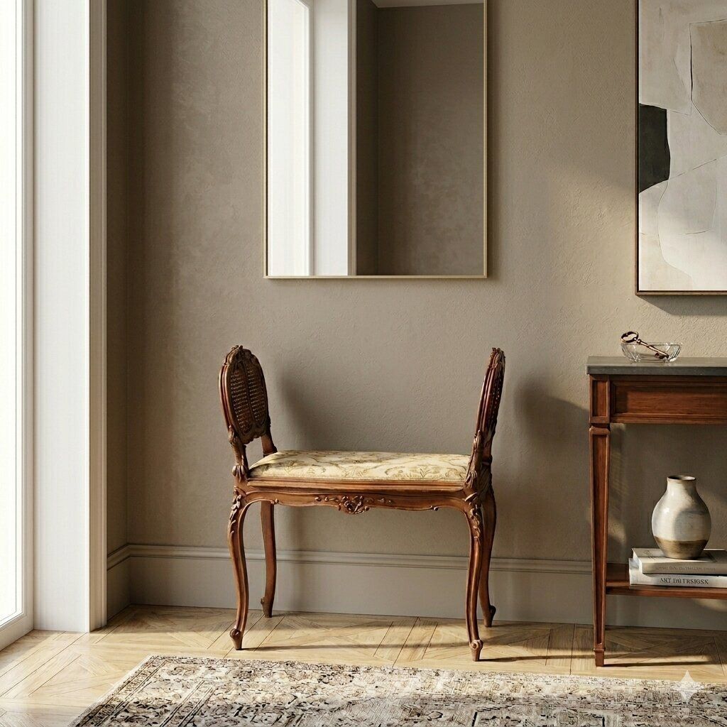 Bench Baroque Style Walnut Fabric Italy XIX Century photo furniture