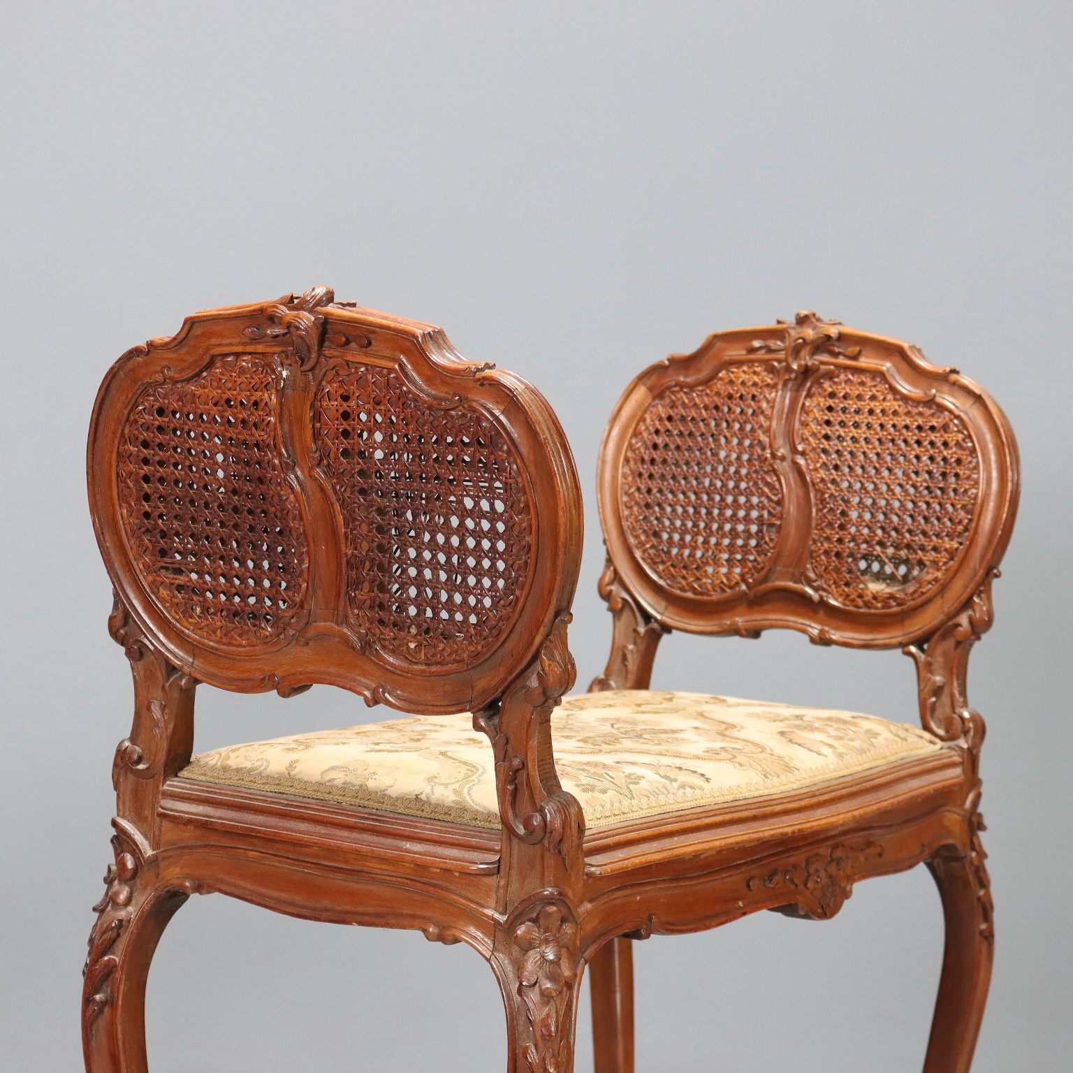 Bench Baroque Style Walnut Fabric Italy XIX Century photo Furniture