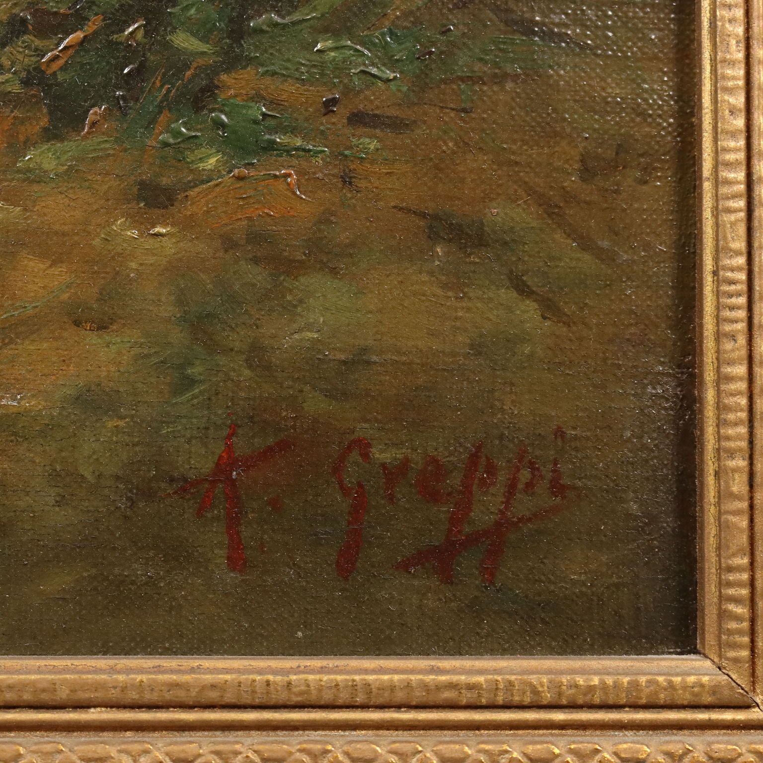 photo for sale Antique Painting Rest On The Meadow Oil On Canvas XX Century