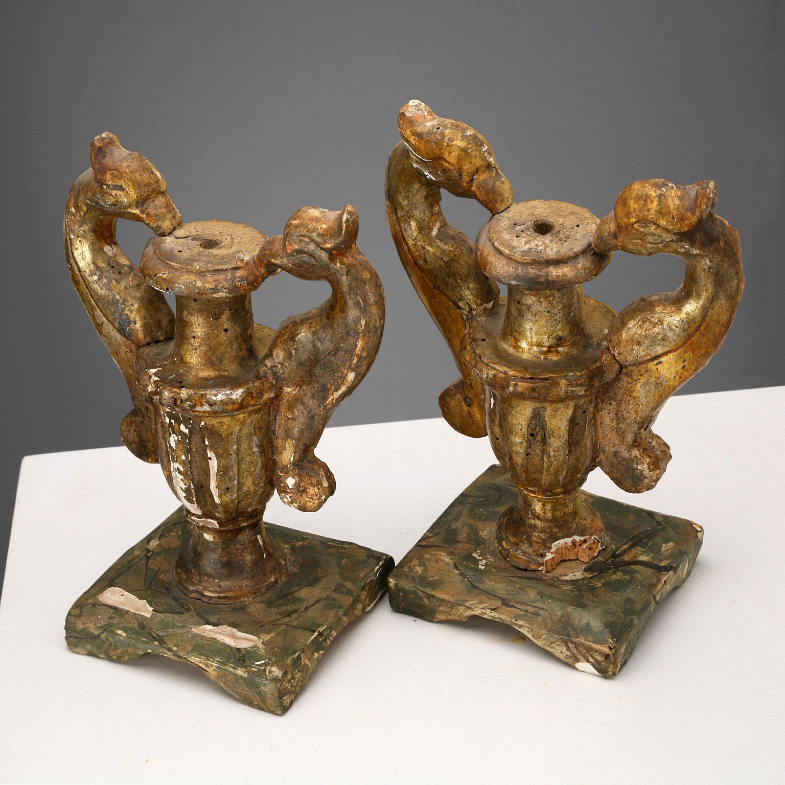 350.0 Antique Vases Gilded Wood Lacquered Italy XIX Century photo