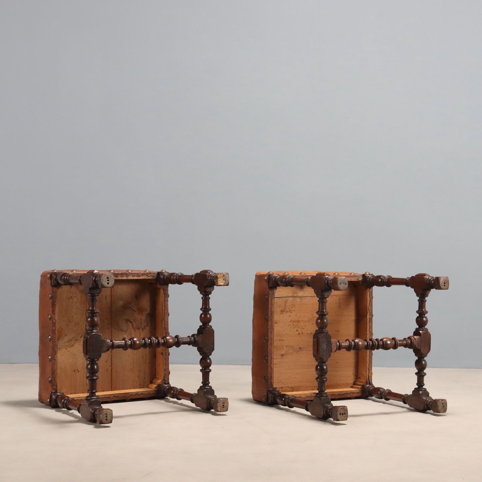 photo for sale Stools Neo Baroque Walnut Leather Italy XIX Century