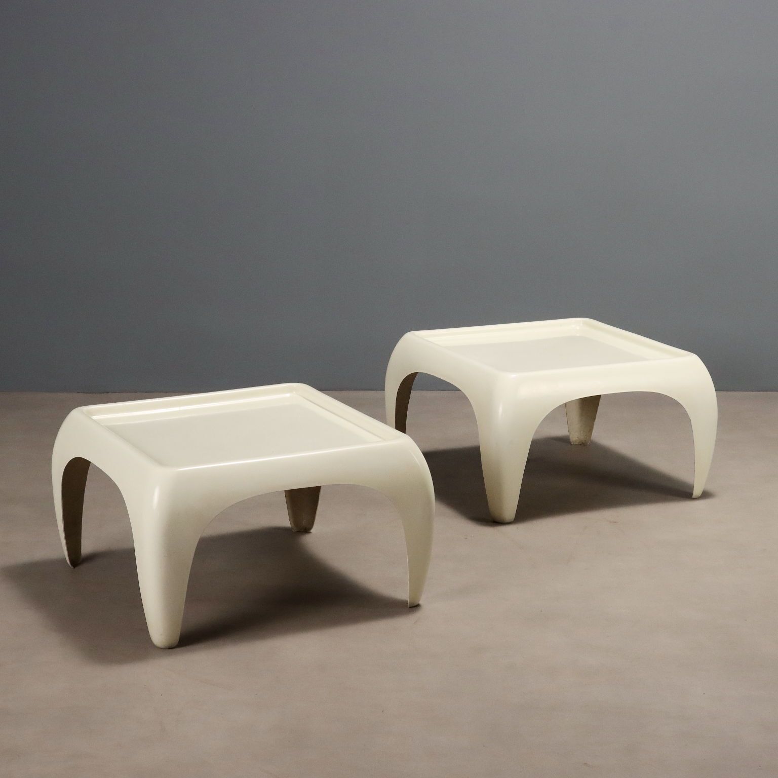 Vintage Space Age Coffee Tables White Fiberglass Design 1960s