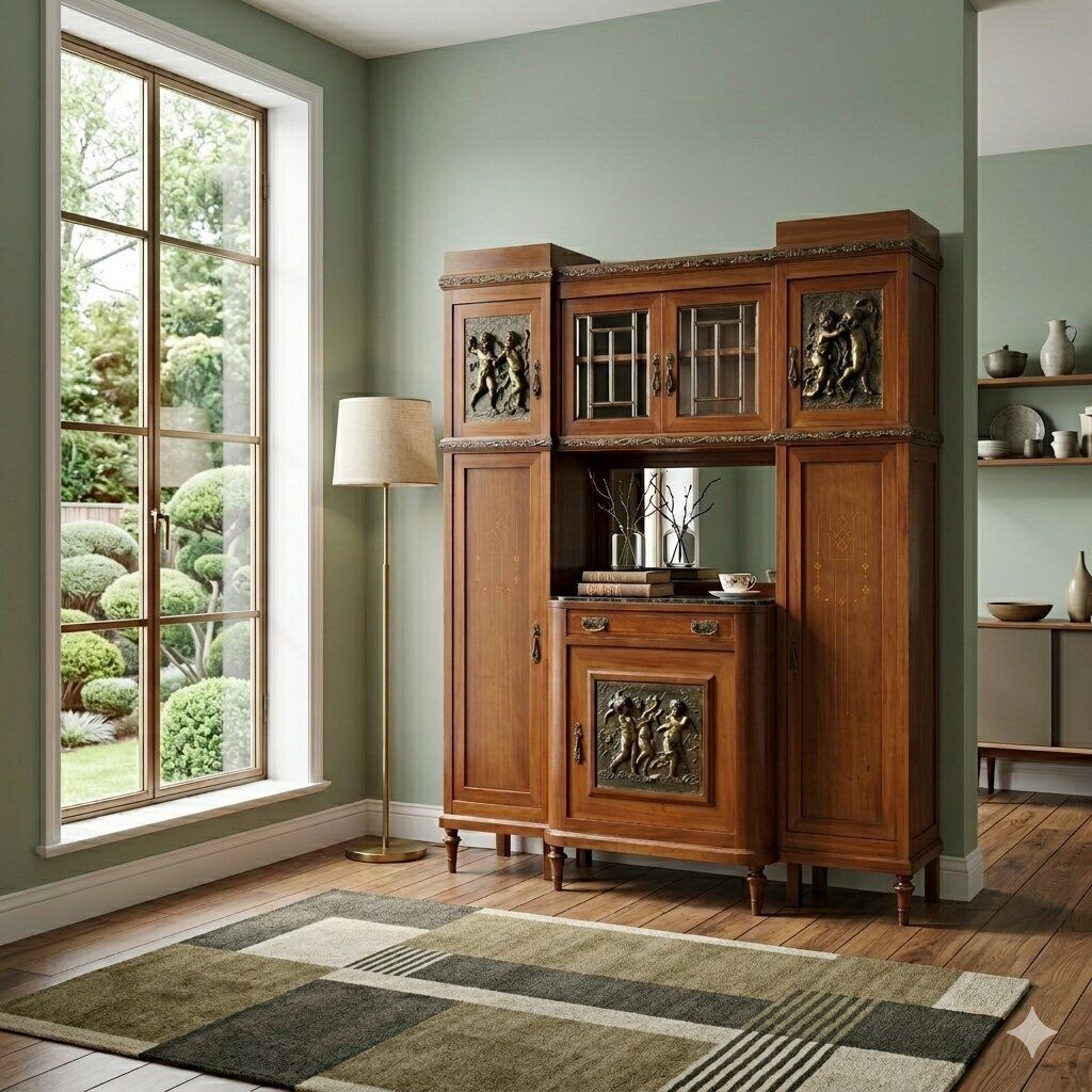 Cupboard Art Nouveau Mahogany Marble Italy XX Century photo furniture