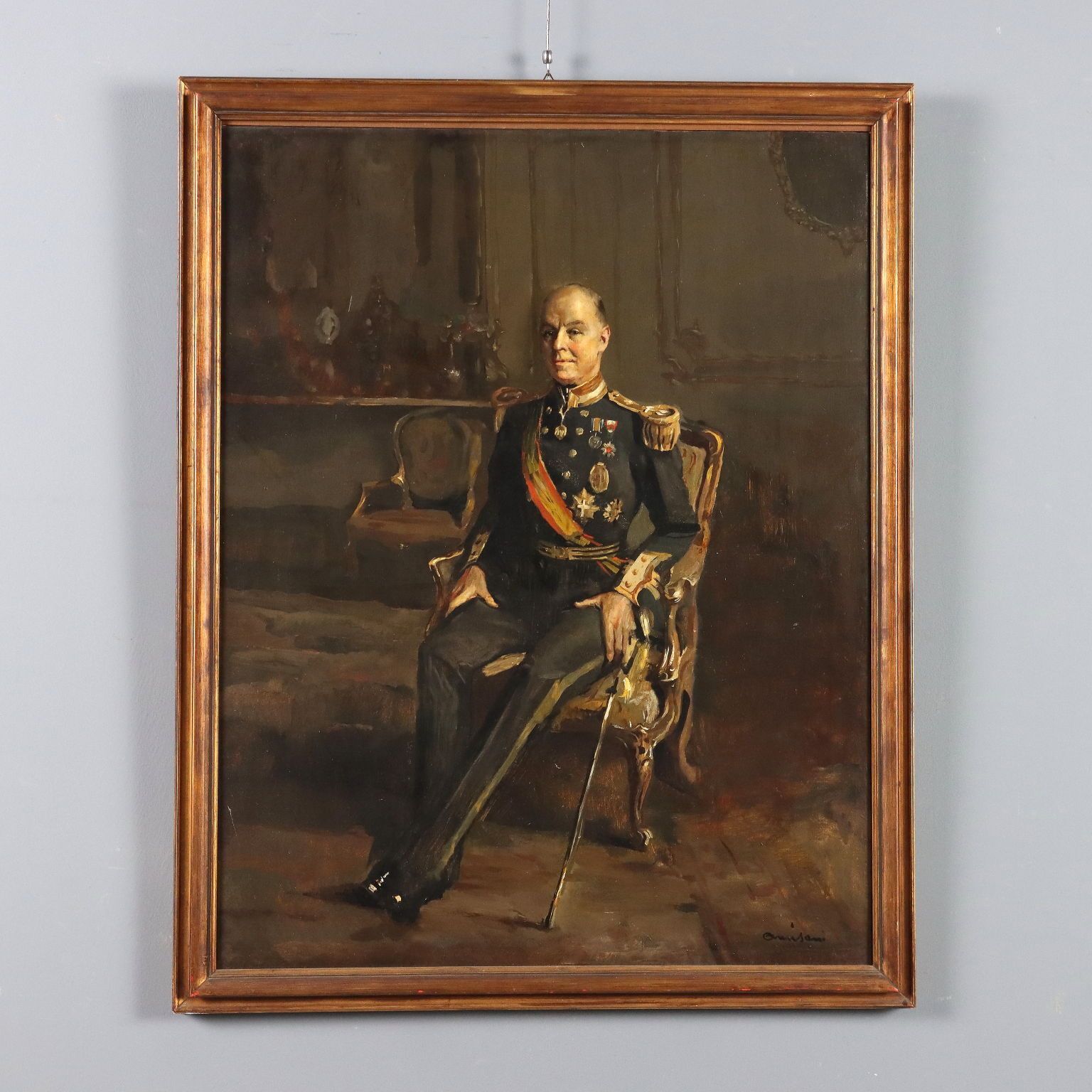 Modern Painting Signed Giuseppe Amisani Portrait Of An Officer '900