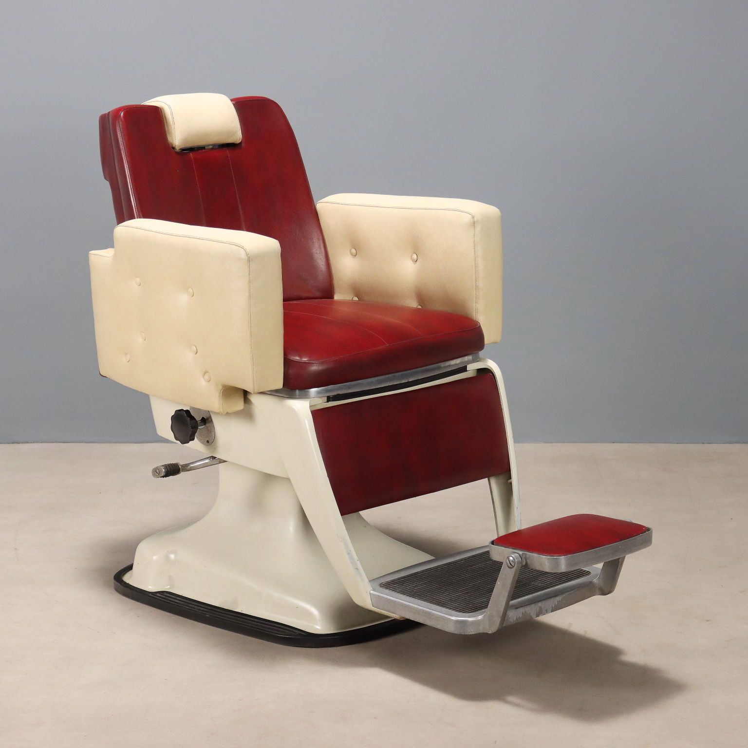 Vintage Barber's Chair Enamelled Metal Leatherette Design 1960s