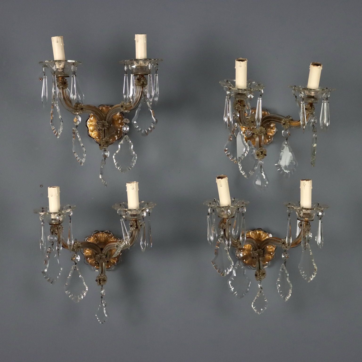 Appliques murales d'époque de style Maria Theresa, métal et verre, Italie, XXe siècle
