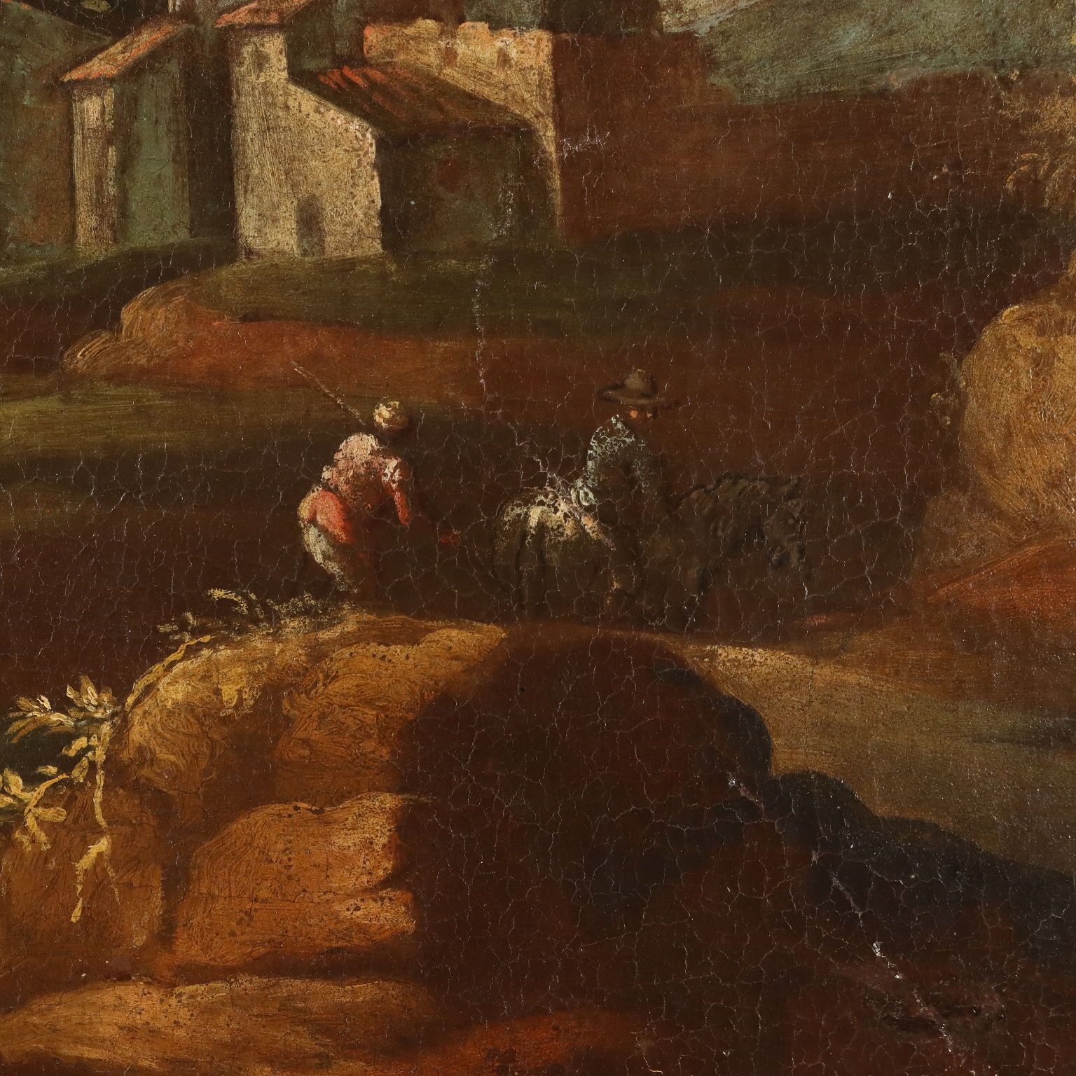 Antiek schilderij, landschap met figuren, olieverf op doek, 18e eeuw photo Kunst