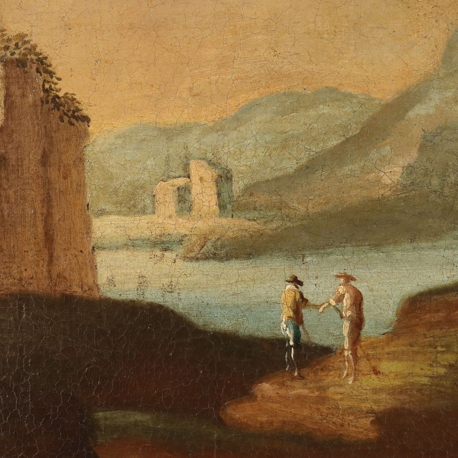 Antique Painting Landscape With Figures Oil On Canvas XVIII Century photo vinterior