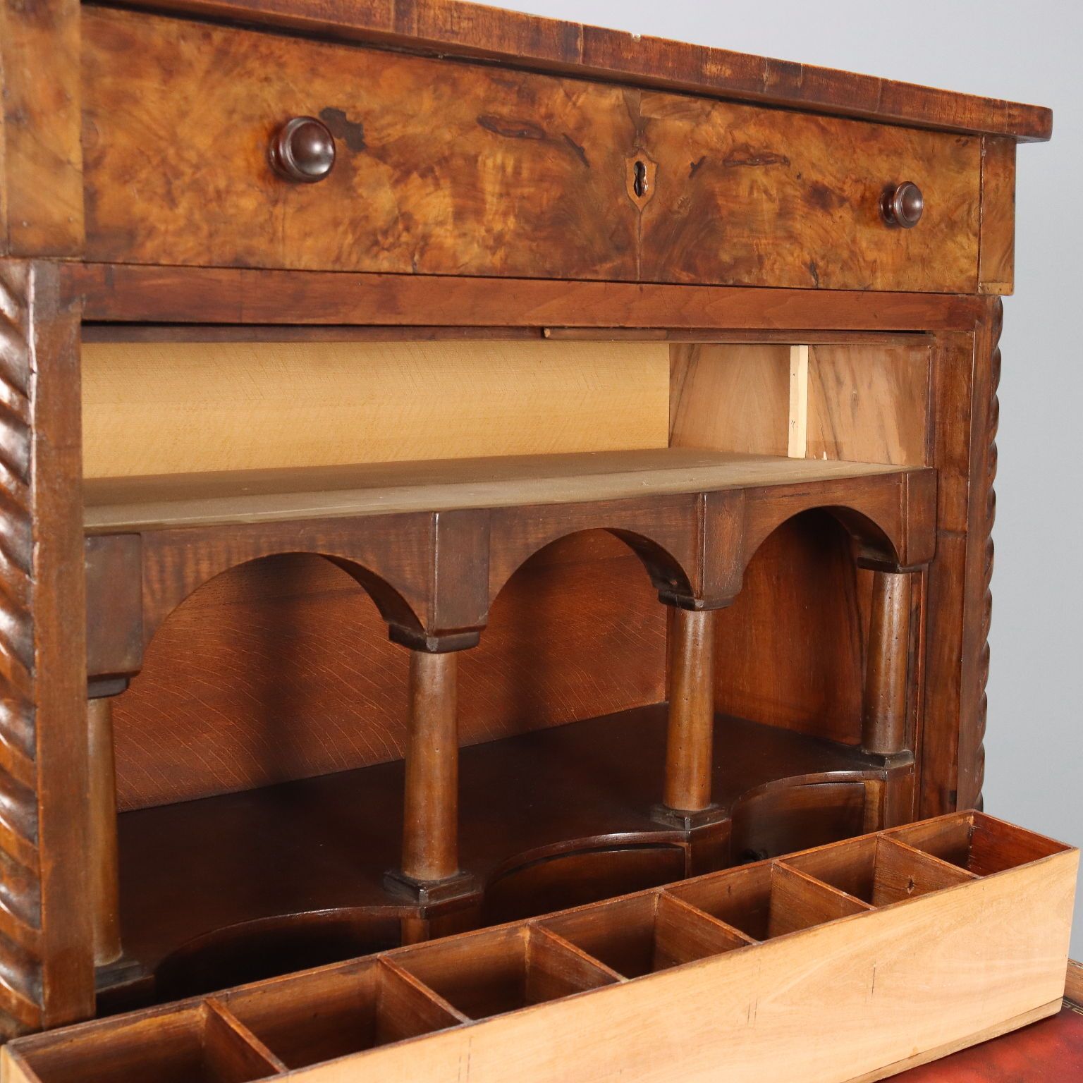 photo for sale Antique Secrétaire Mahogany Leather Drawer Italy XIX Century