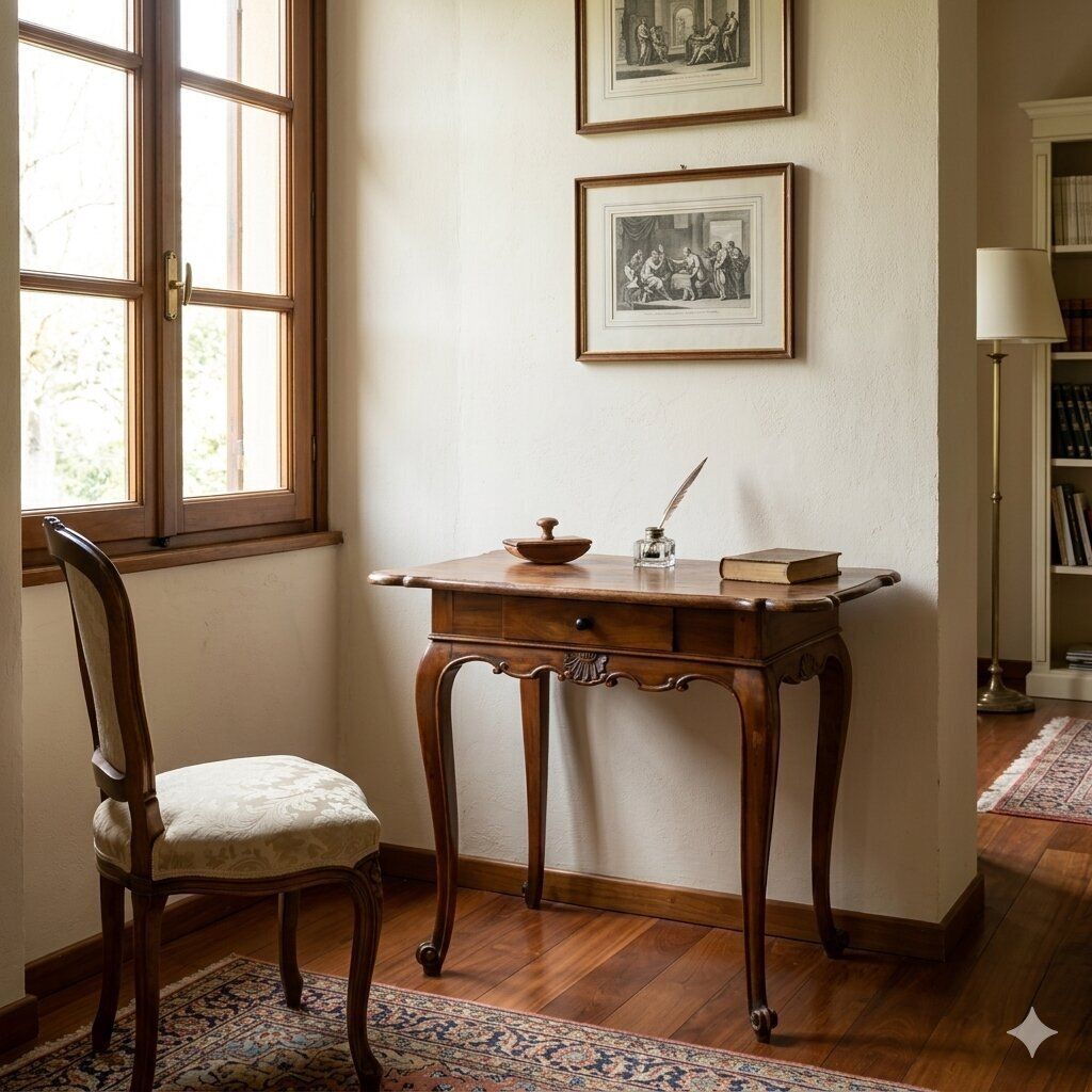 Bureau d'époque en noyer sculpté, Italie, XIXe siècle photo furniture