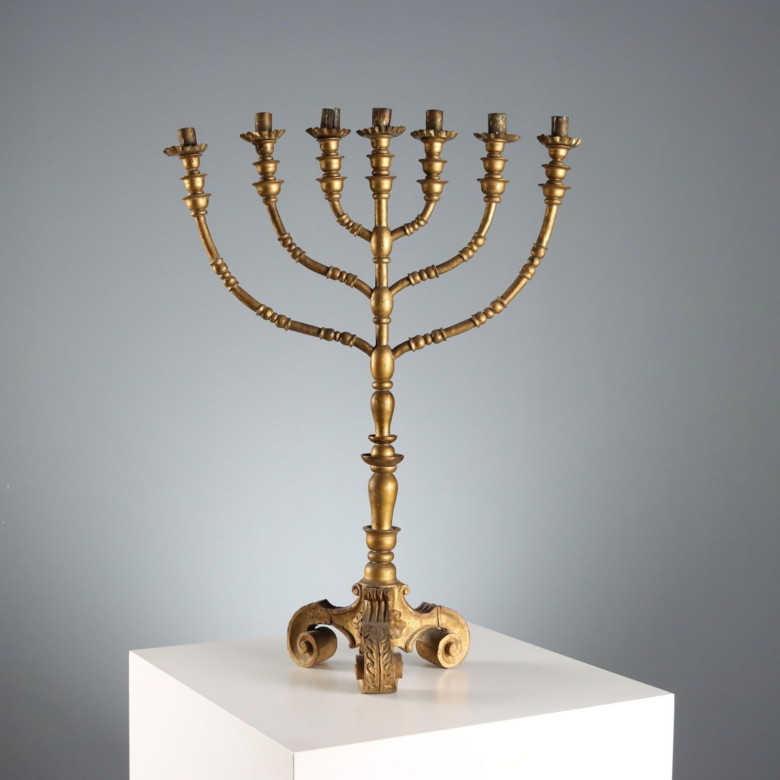 Antique Candelabra Gilded Wood 7 Arms XIX XX Century photo vintage