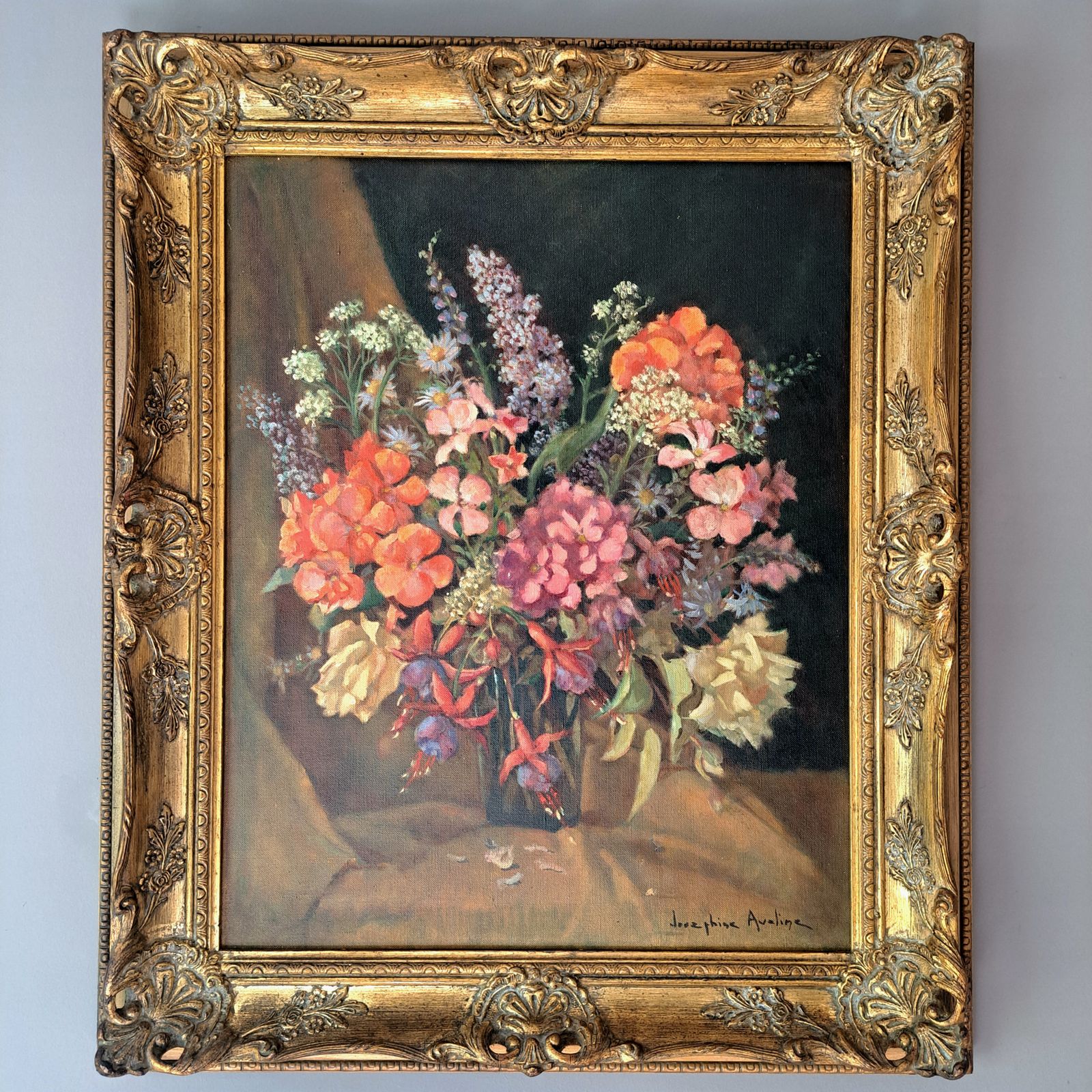 photo furniture Vintage Still Life Of Flowers | Signed | 20th Century