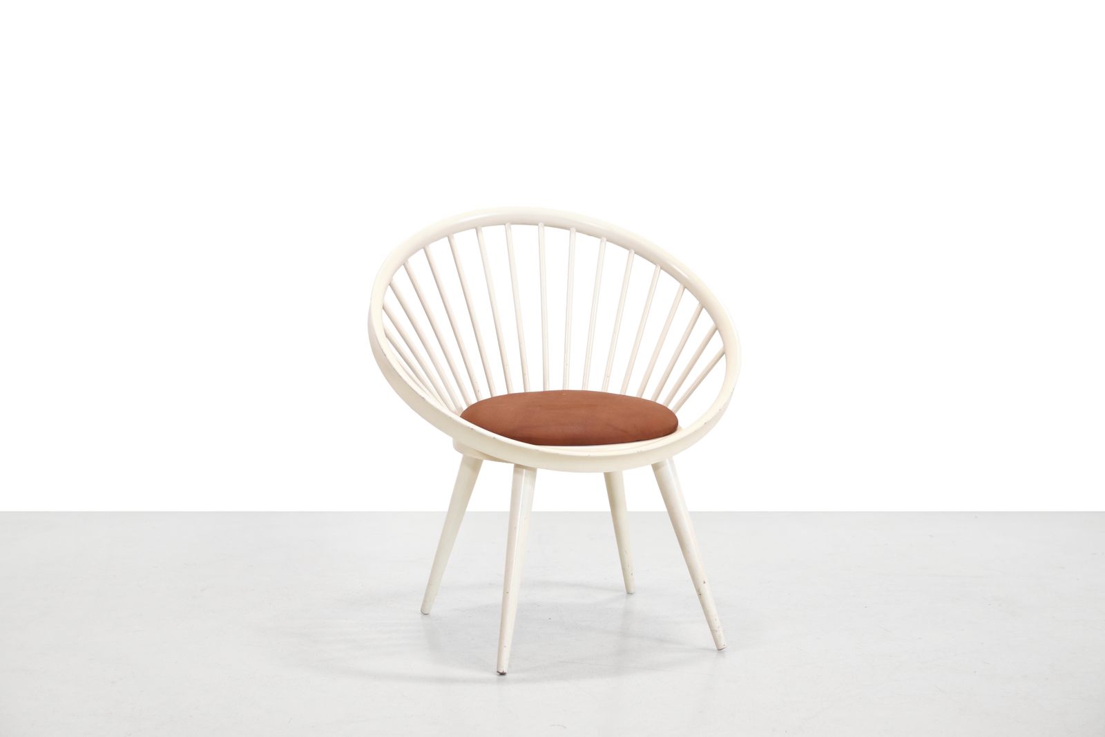 White Yngve Ekstrom Circle Chair With Leather Cushion photo furniture