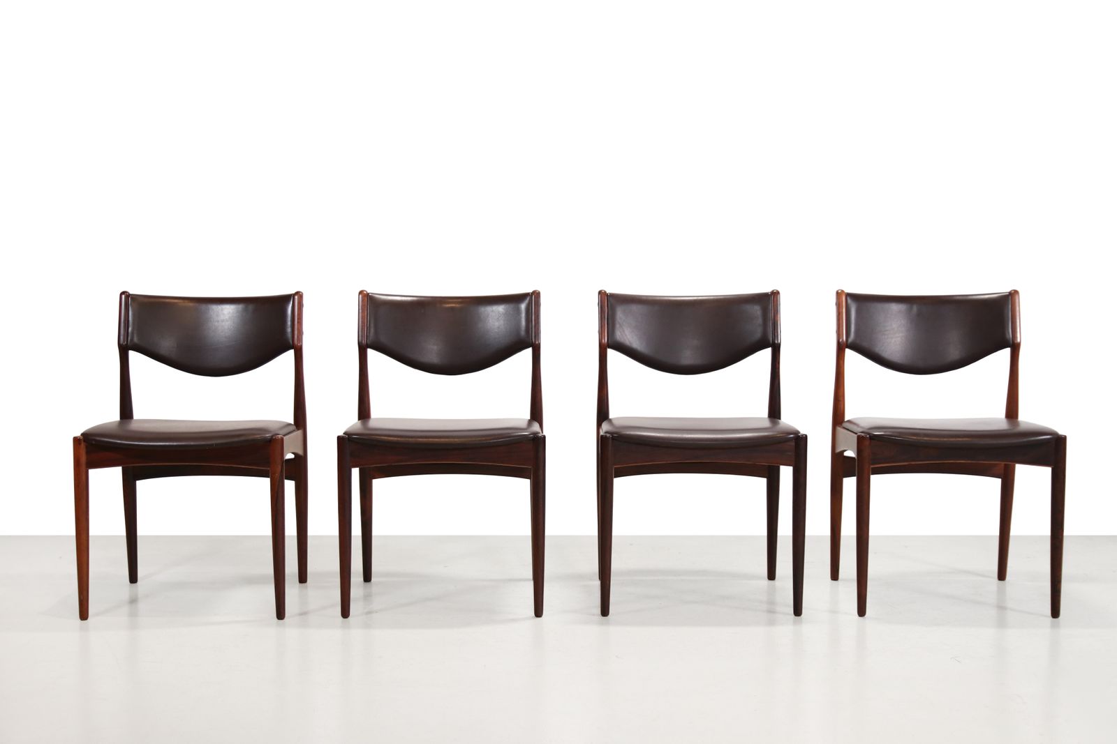 Set Of Four Johannes Andersen Dining Chairs In Rosewood With Brown Leather