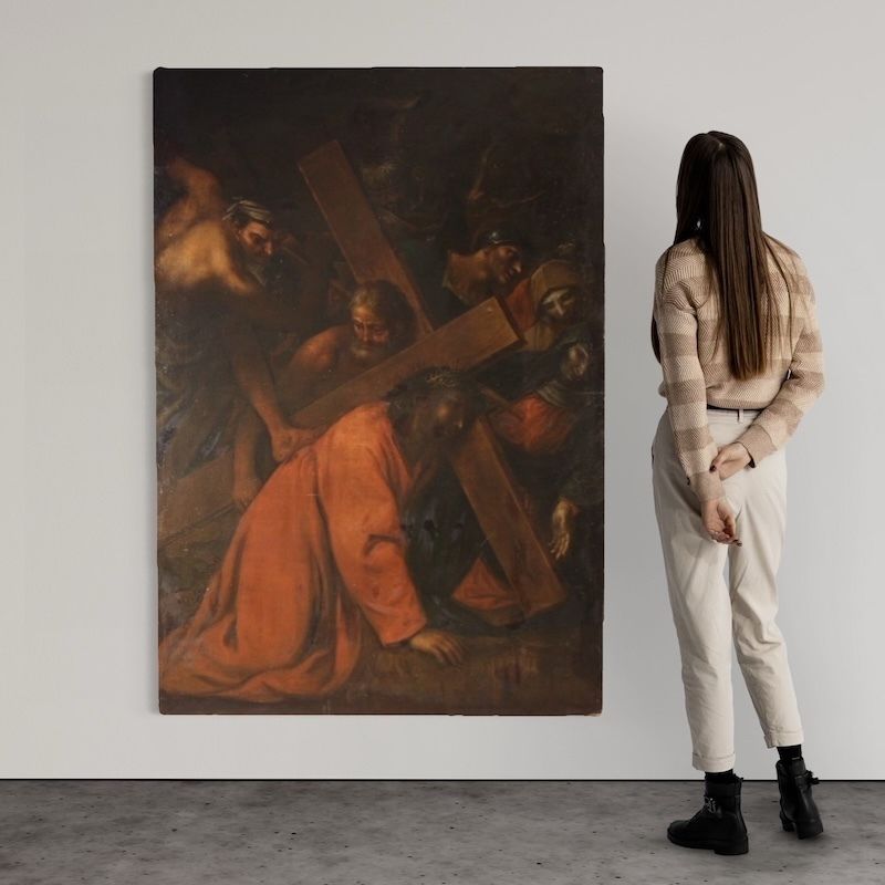 Antique Italian Painting The Way Of The Cross From The 17th Century photo furniture