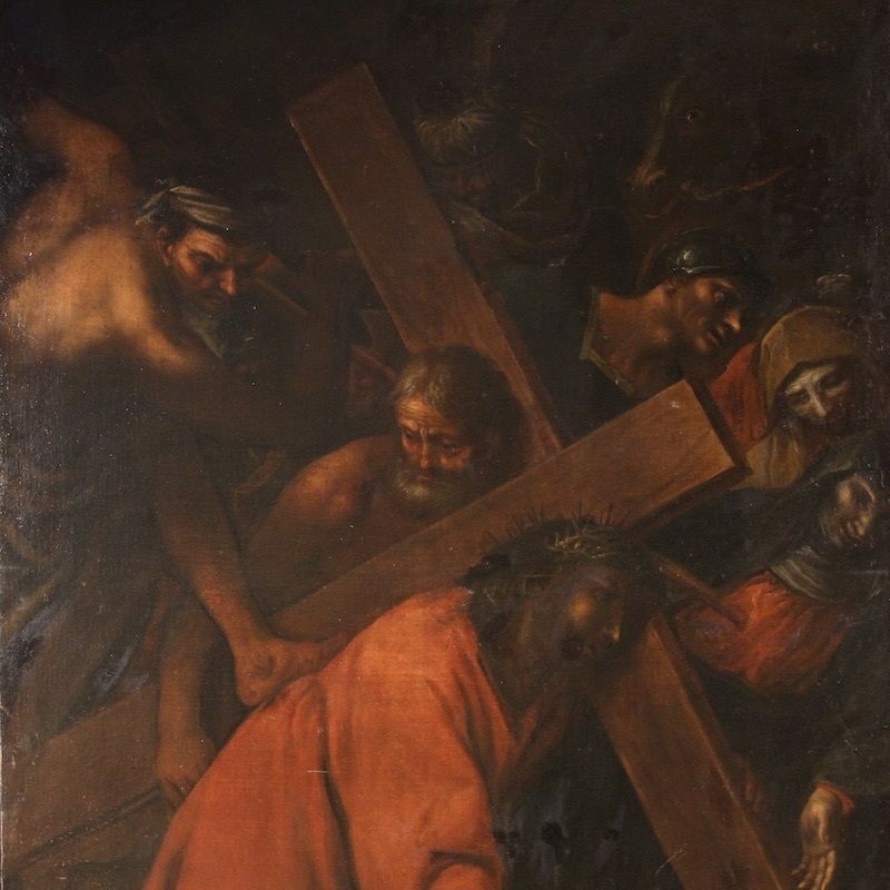Antique Italian Painting The Way Of The Cross From The 17th Century photo for sale