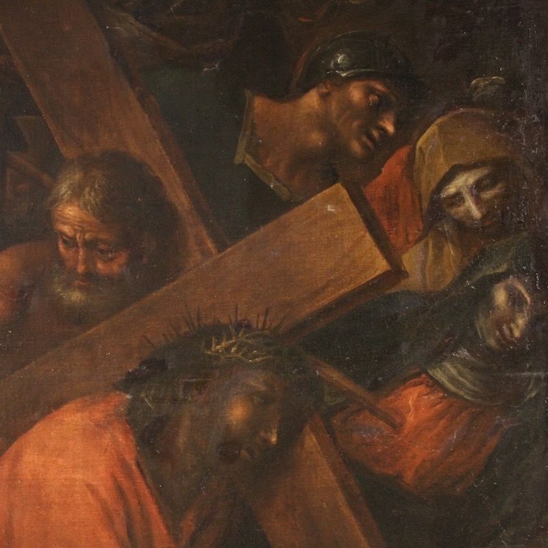 Antique Italian Painting The Way Of The Cross From The 17th Century photo buy