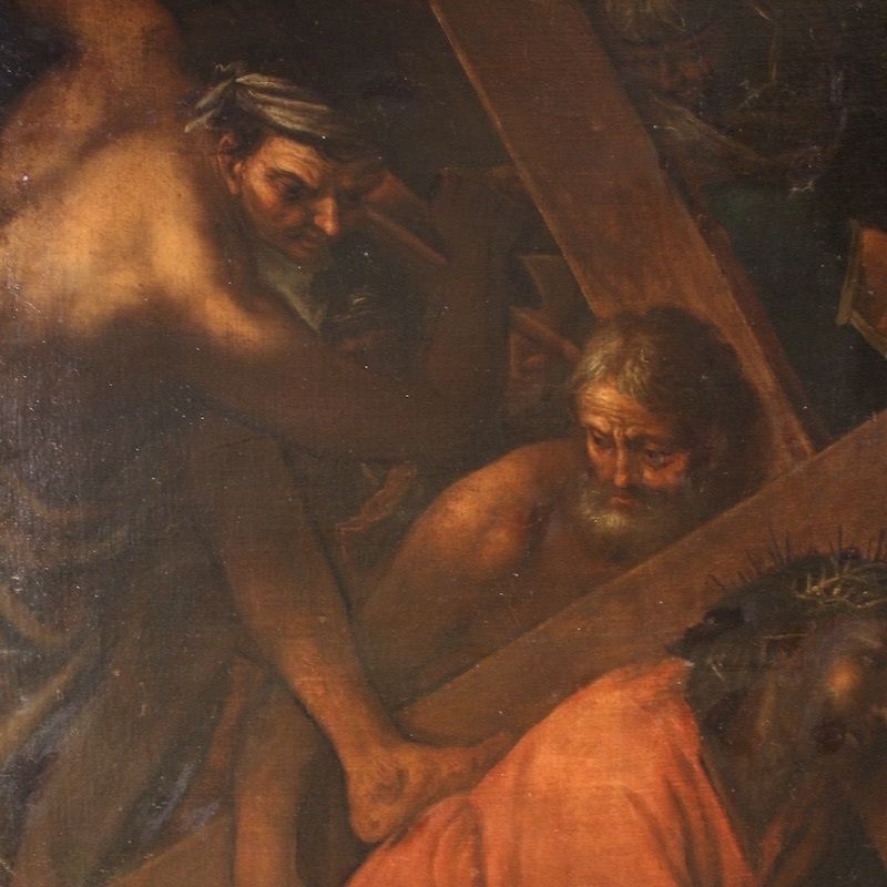 Antique Italian Painting The Way Of The Cross From The 17th Century photo vintage